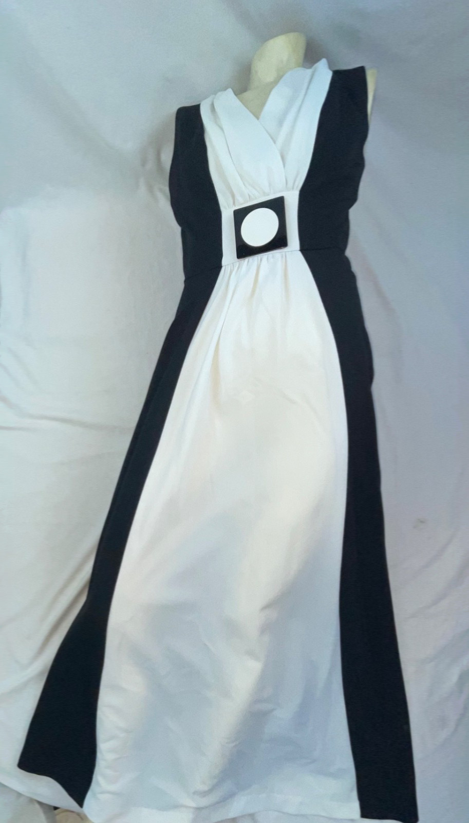 VTG 60S 70S WOMENS S QUEEN OF CLUBS SPADES DISCO MOD RETRO LONG POLYESTER DRESS
