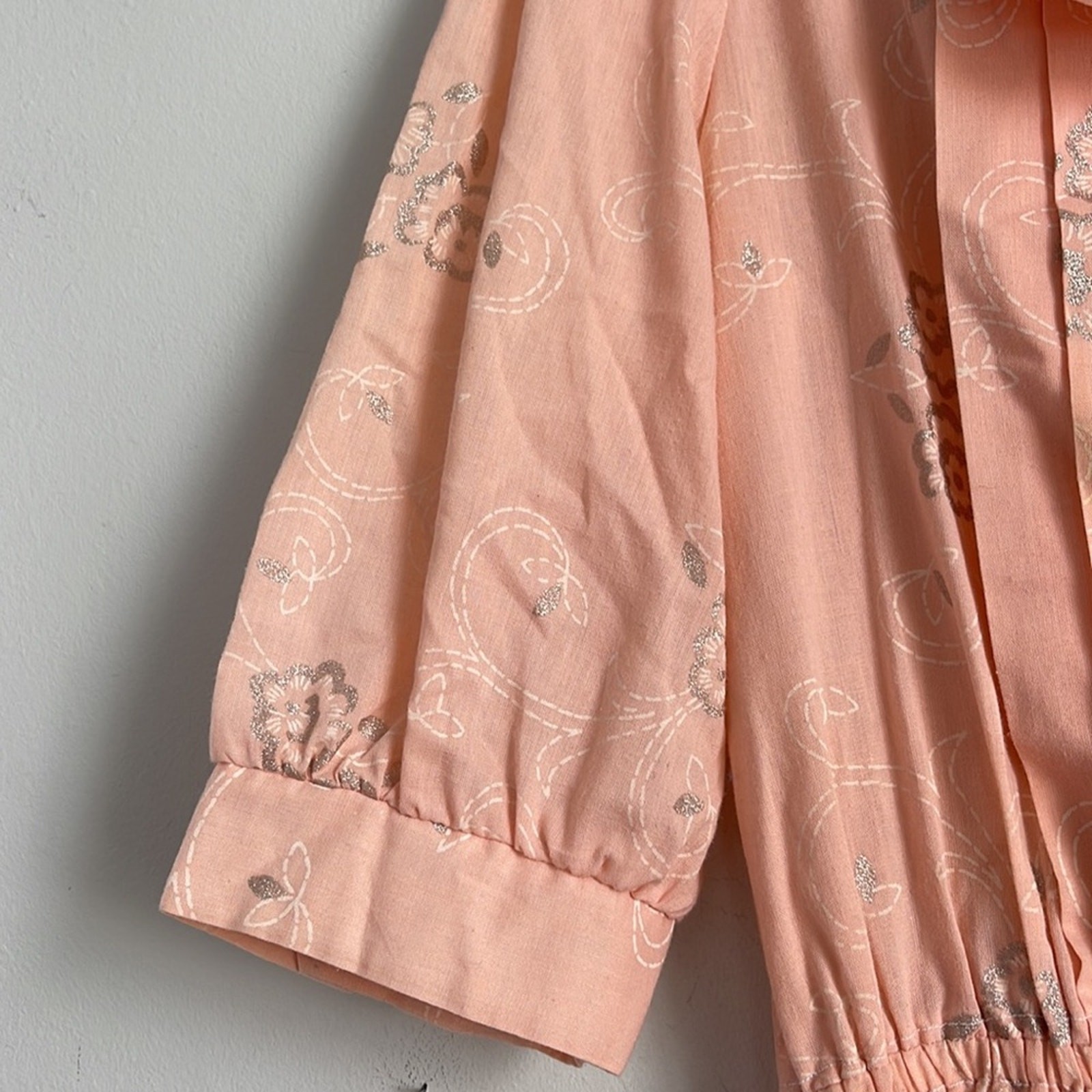 Vintage California Connection metallic flower print puff sleeve ruffle hem dress