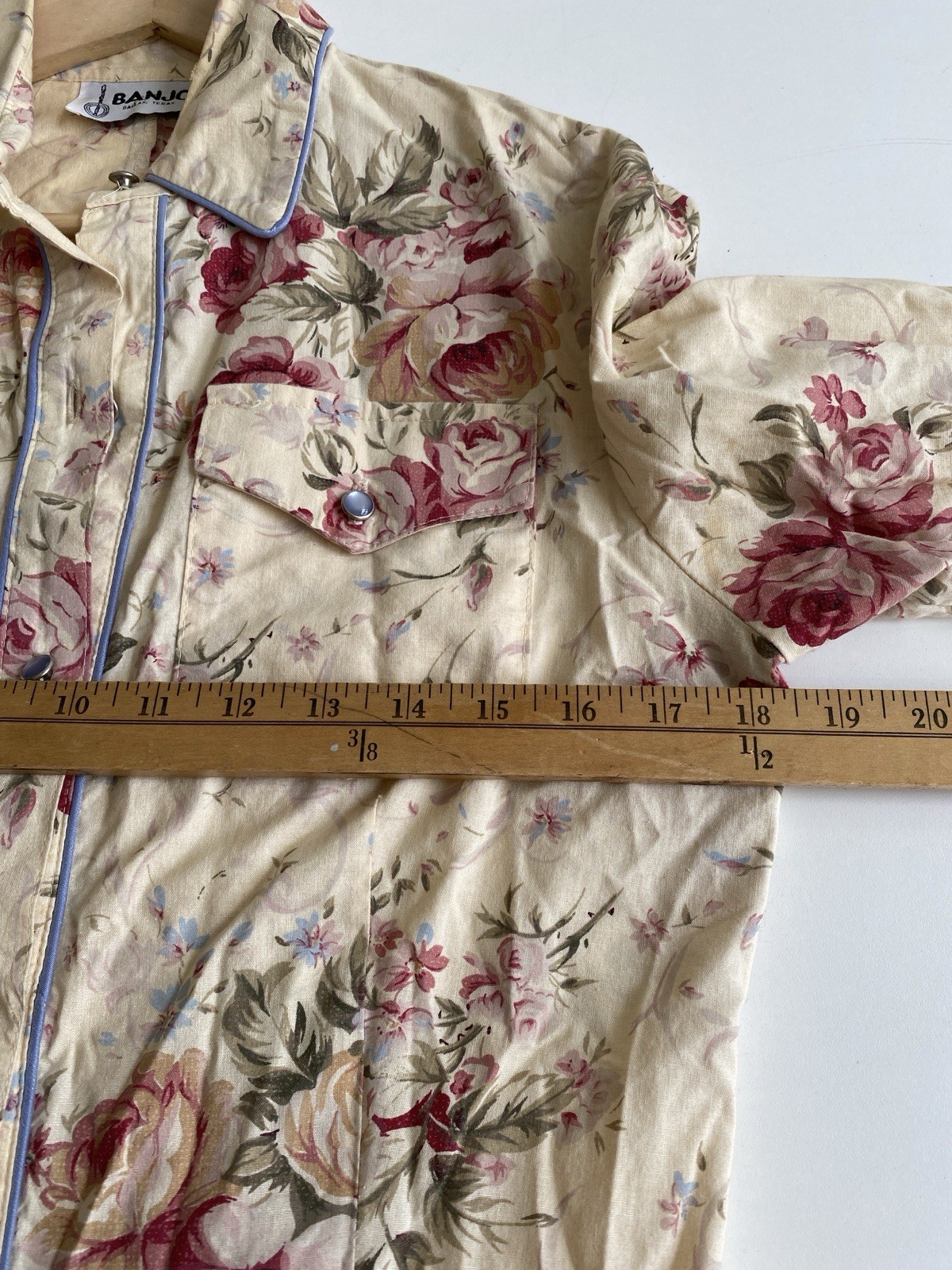 Vintage Banjo S Westernwear Button Up Floral Top Shirt Texas Roses Floral