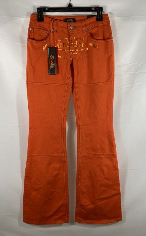 Vintage Y2K Von Dutch Women’s Orange Throwback Flare Jeans NWT Italy Sz 26