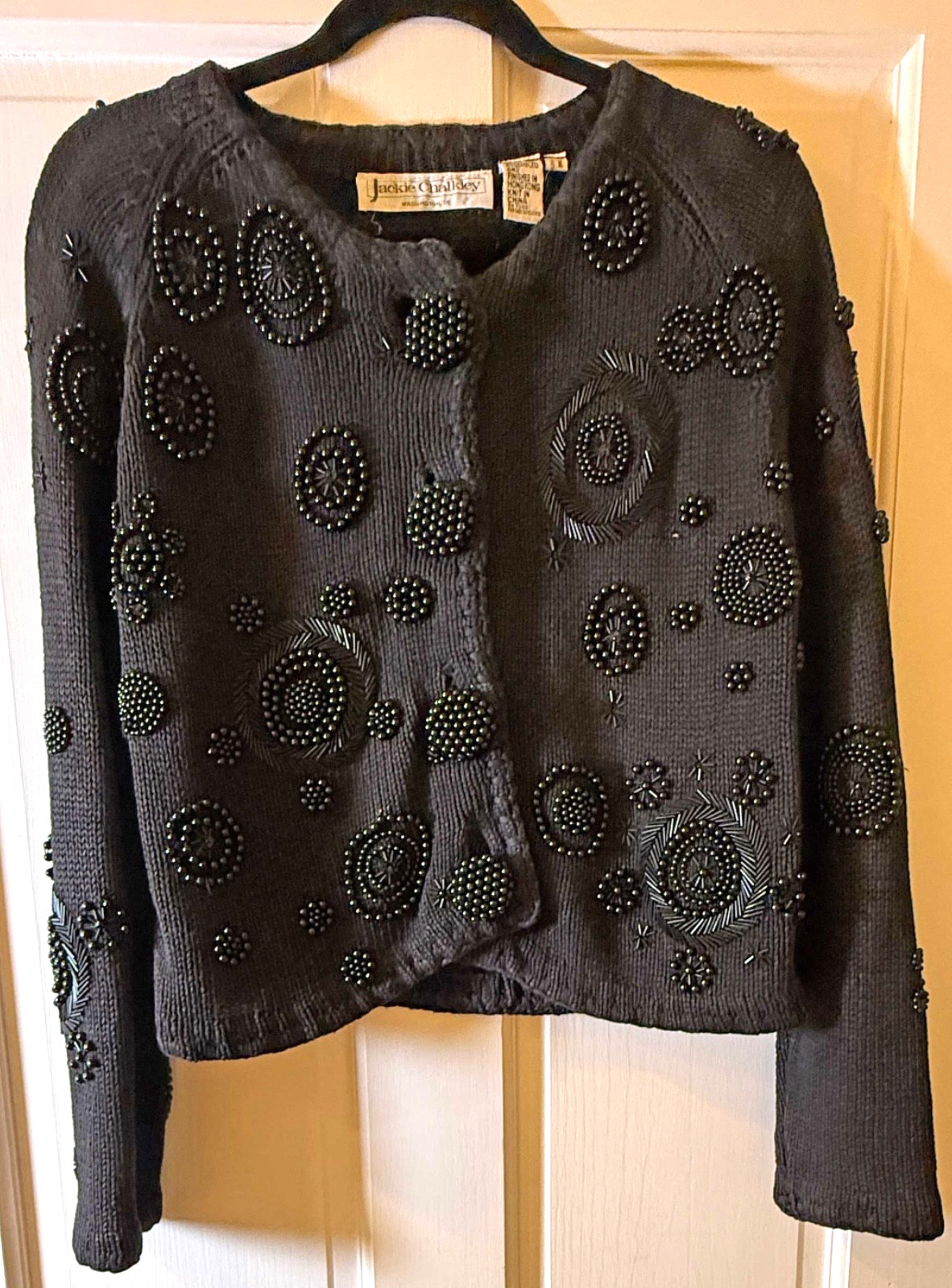 Vintage 1980s Jackie Chalkley, DC Black Knit Beaded Evening Jacket B022