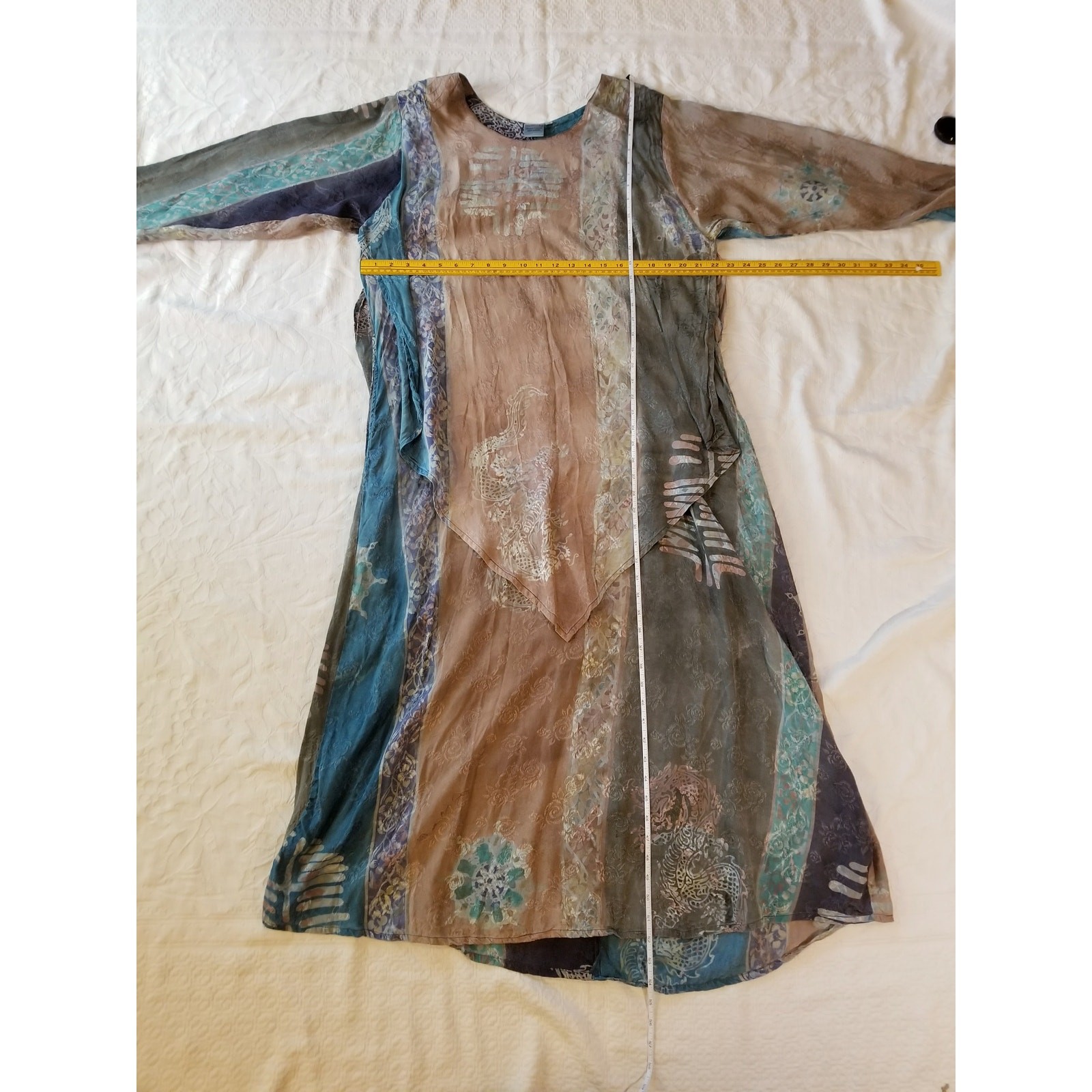 Vintage Mission Canyon Santa Barbara Batik Silk Jacquard Maxi Dress XL Boho