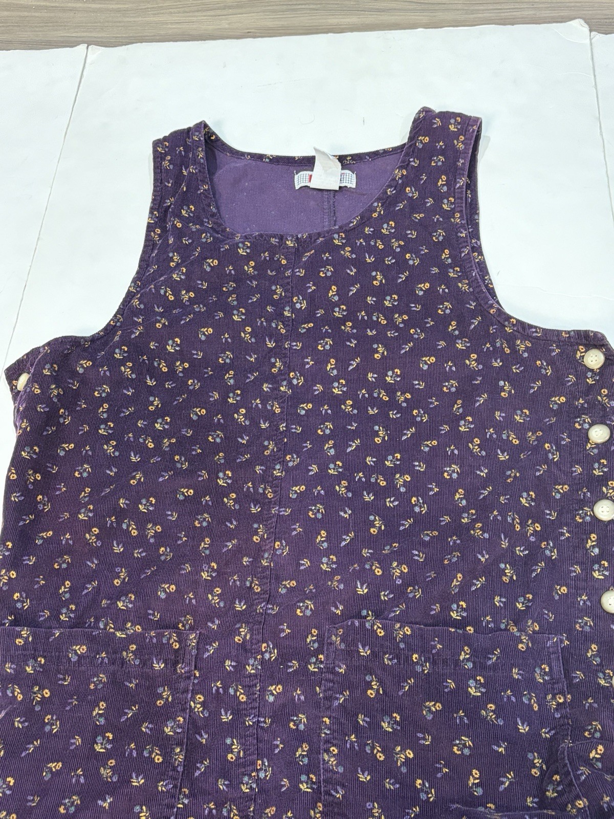 Vintage FADS Purple Floral Sleeveless Corduroy Romper Dress Pockets Women SZ 4P