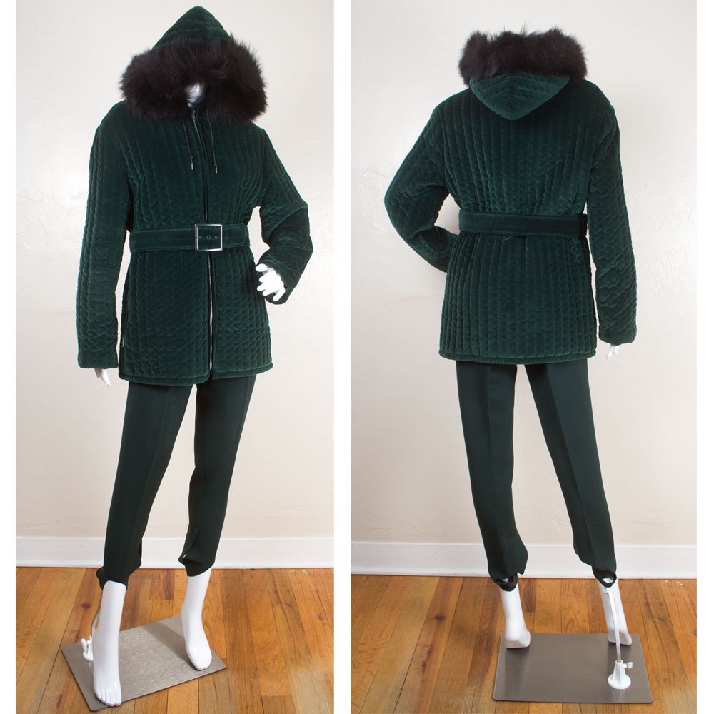 Vintage 1960s Green Valor Winter Coat Skitique Superstretch Pants Ski Snow Suit 