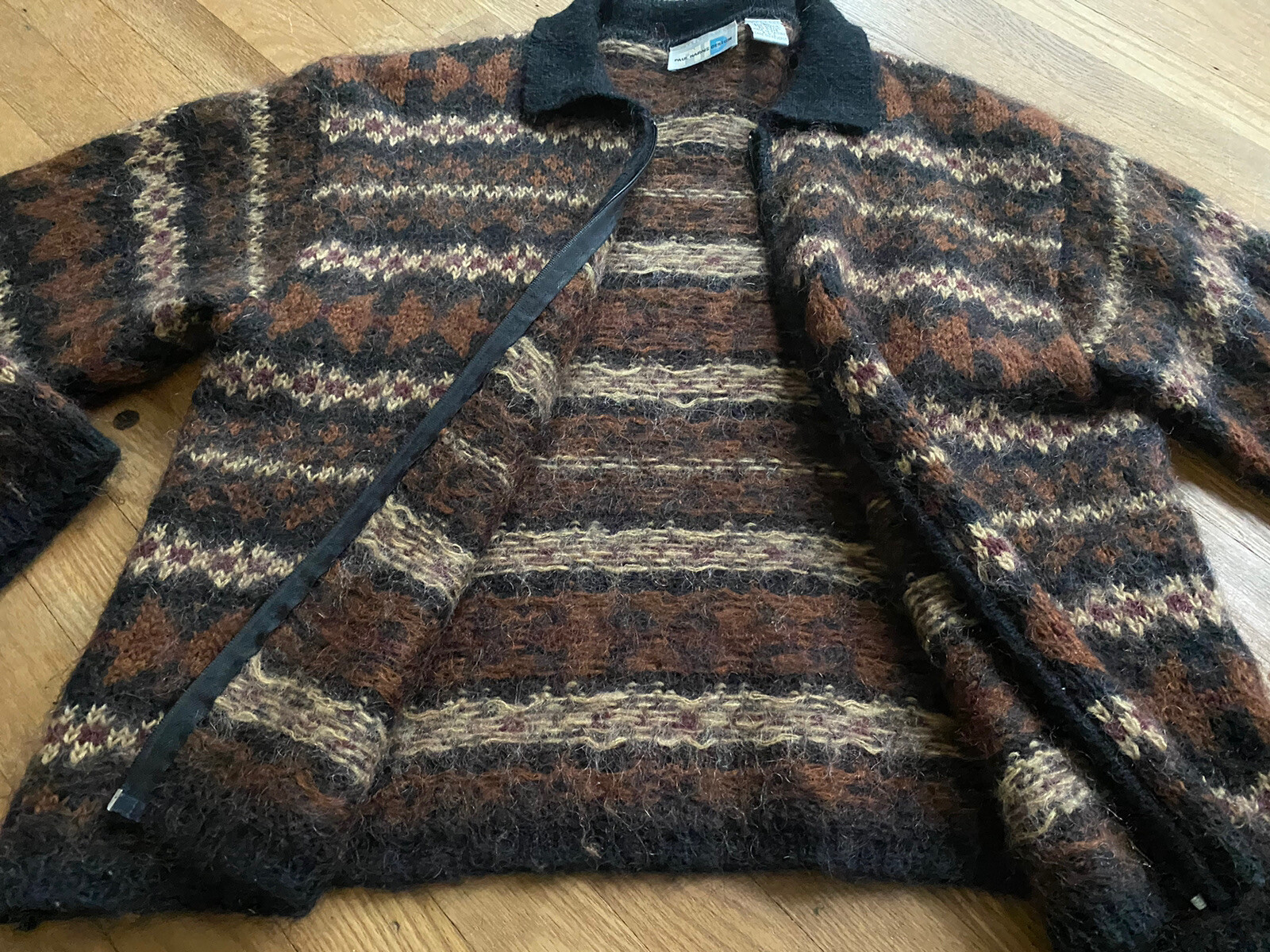 vintage 80s women’s MOHAIR full ZIP FAIR ISLE Sweater.large.made Taiwan ROC