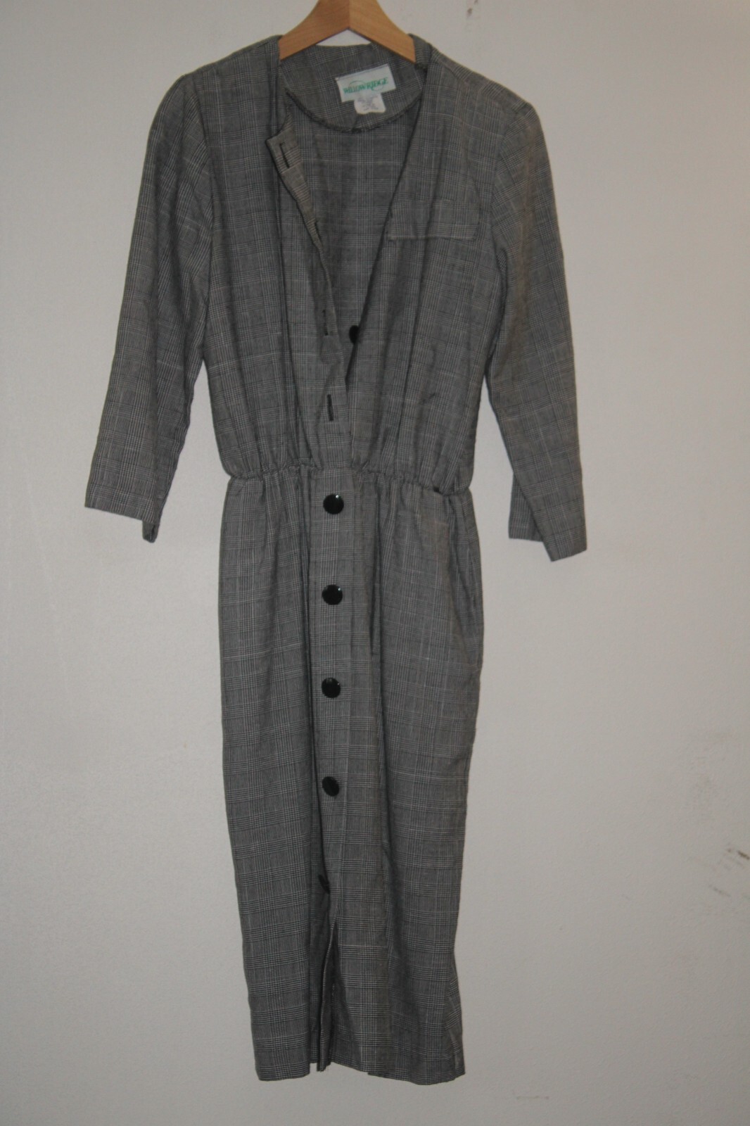 Willow Ridge Vintage A-Line Dress Size 8 3/4 Sleeve Padded Shoulders USA Made