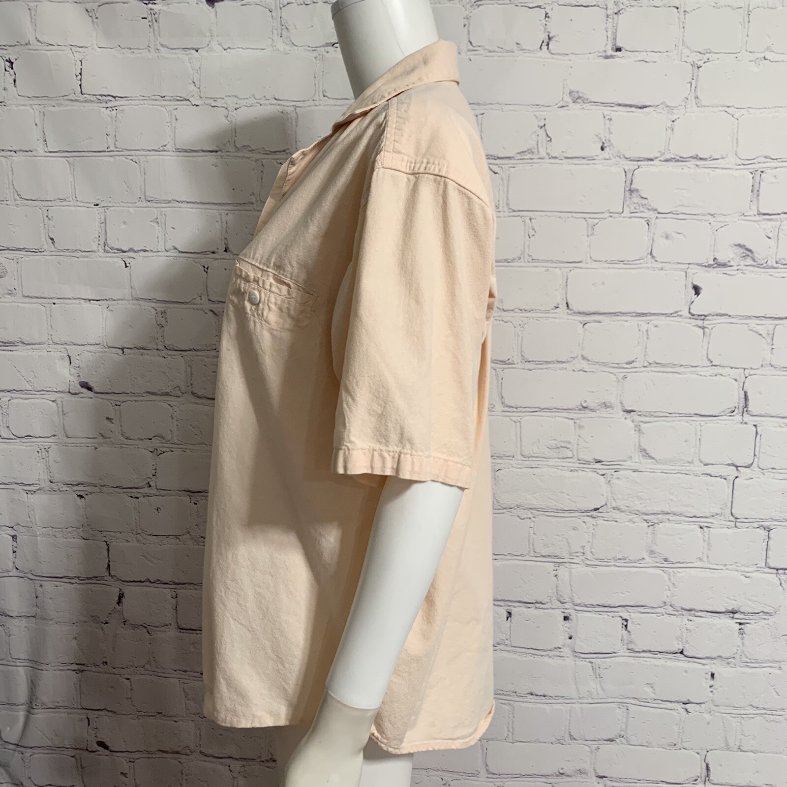 Vtg Bugle Boy Classics Women’s Double Button Collar Shirt M Coral Short Sleeve