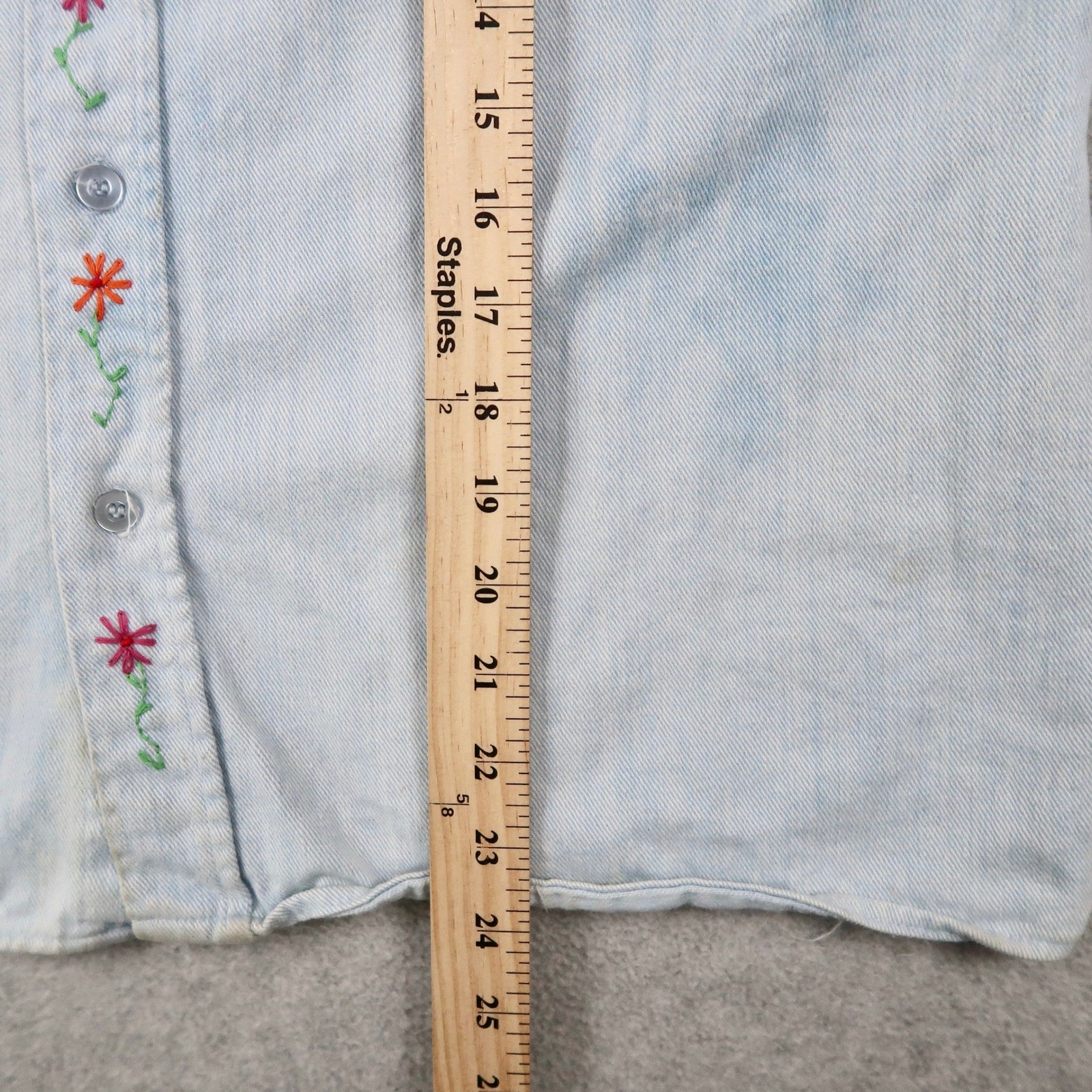 Vintage 70s Levis Big E Denim Shirt Womens M Floral Embroidered Western USA