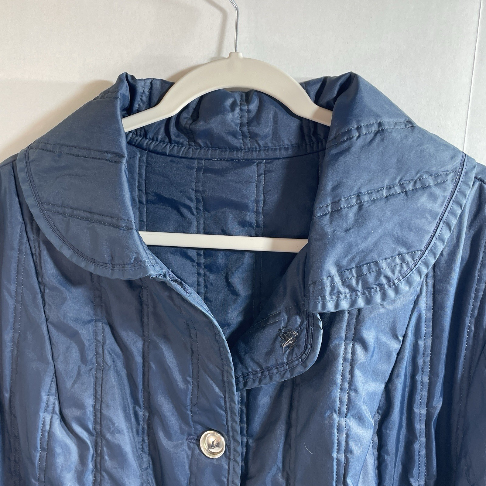 Quilted Blue Coat P2P 27″ length 34″ No Size Or Fabric Tags San Juan Commuters