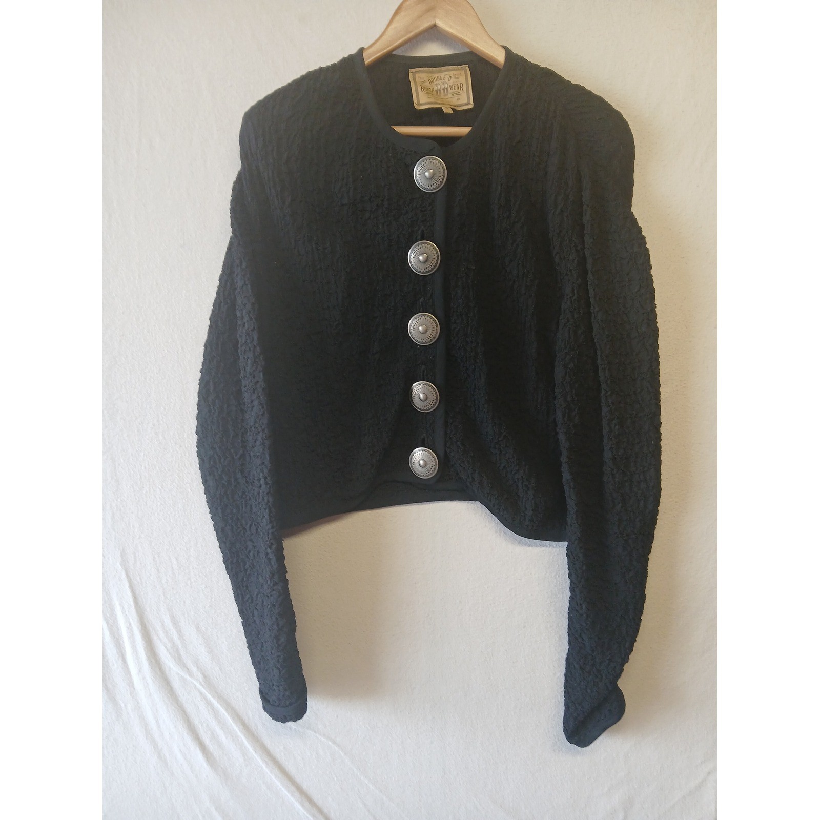 Vtg Double D ranch wear button up sweater padded shoulder small tree textured