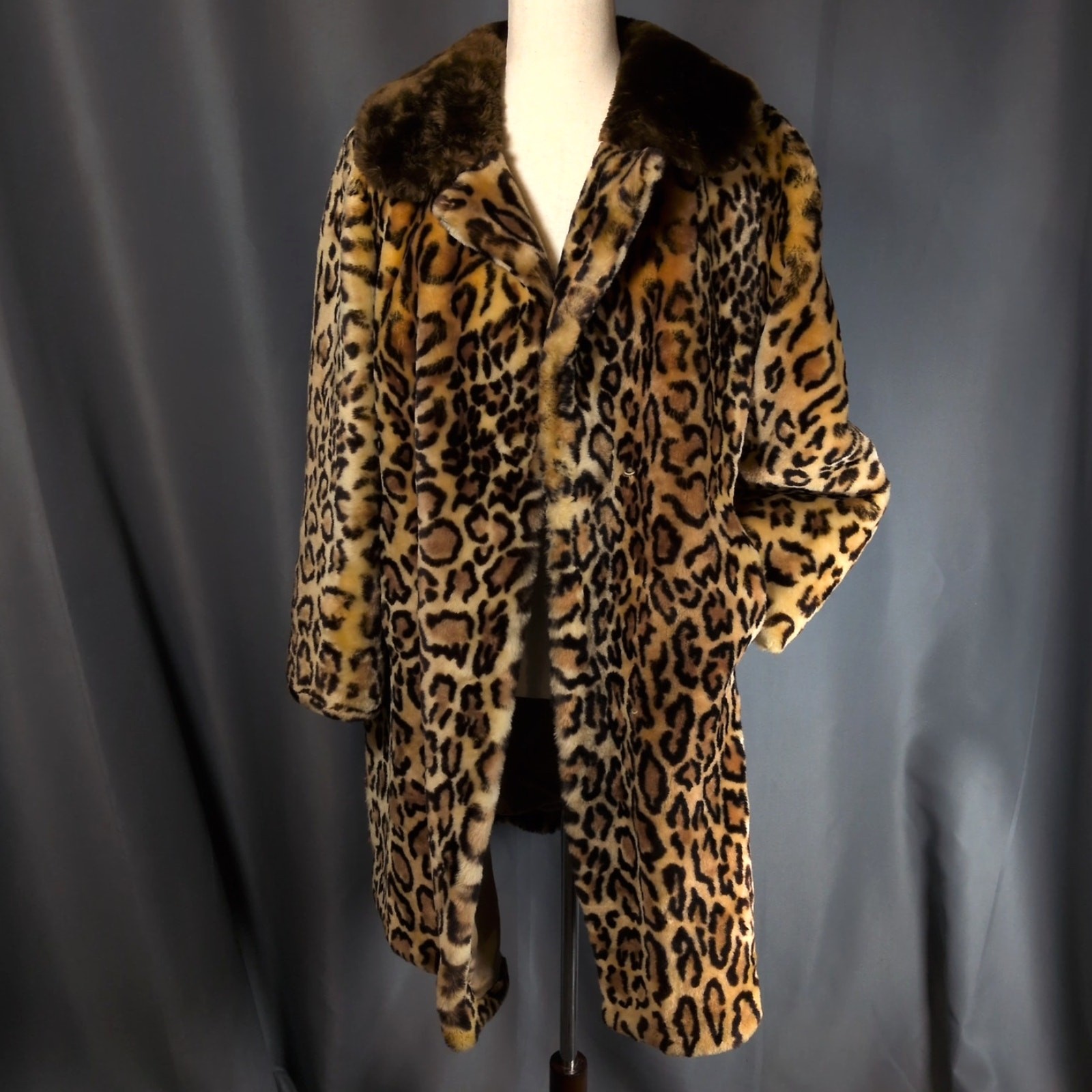 VTG 50s/60s Faux Leopard Cheetah Animal Print Mob Wife Coat Jacket 3/4 Sleeves