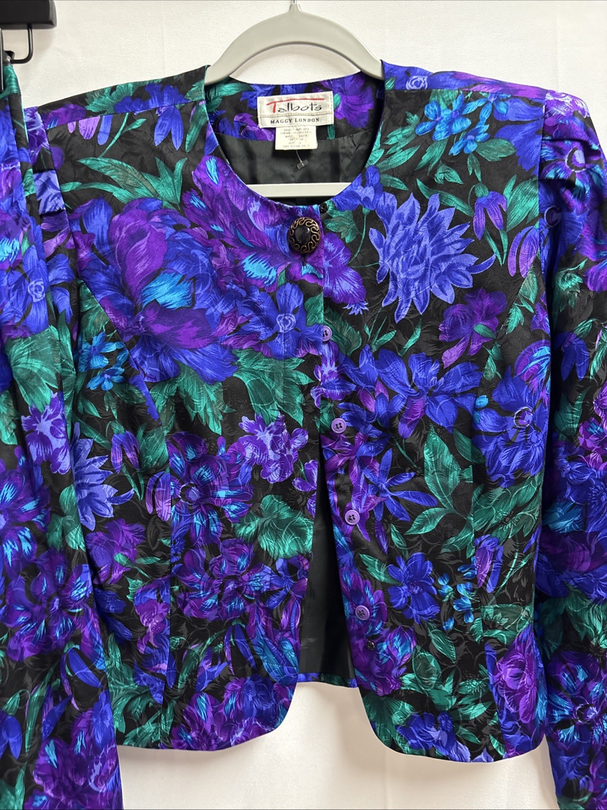 Vintage Talbots Maggy London 100% Silk Suit Size 8 Colorful Floral Purple