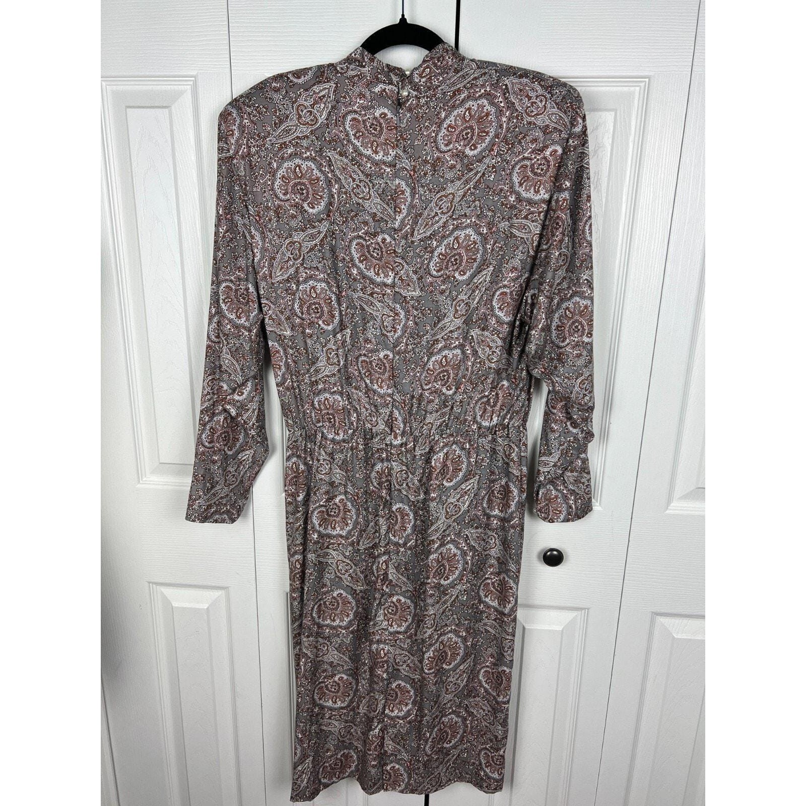 Liz Claiborne Paisley Midi Dress Vintage Boho Dark Academia Gray Rayon M 8/10