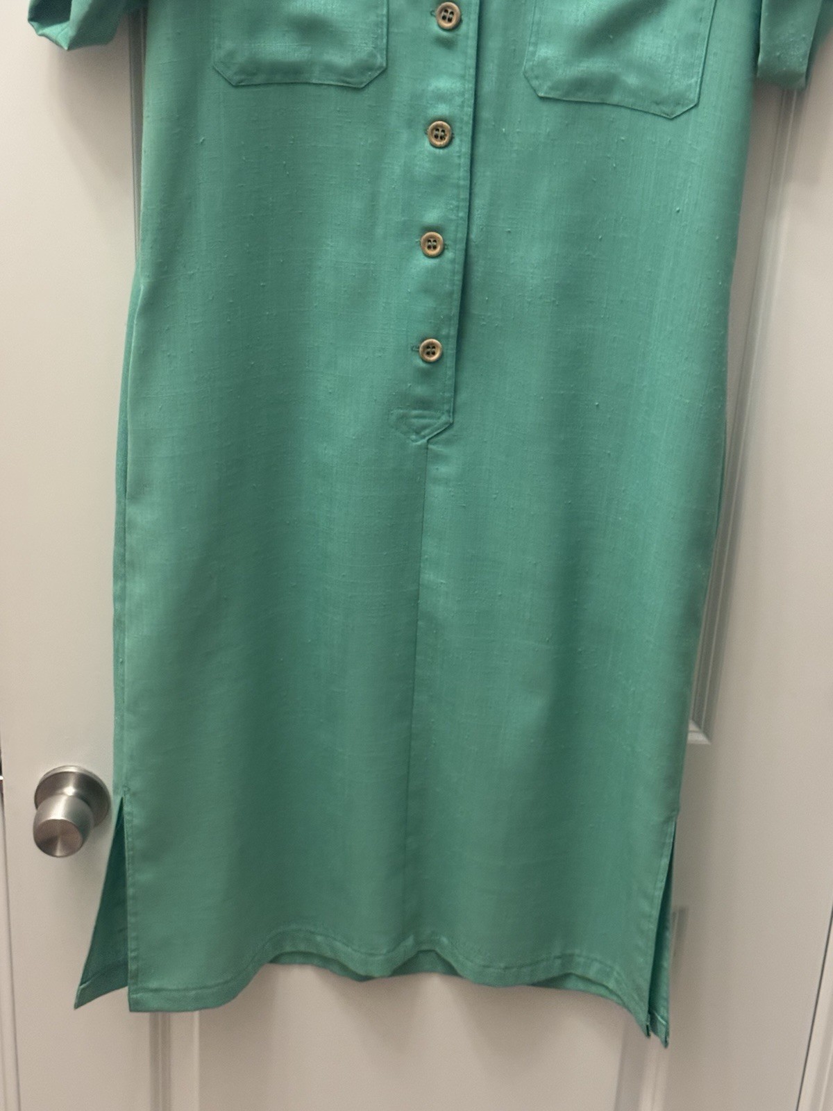 Vintage Green Cotton Slub Shirt Dress Button Front Safari Utility Medium