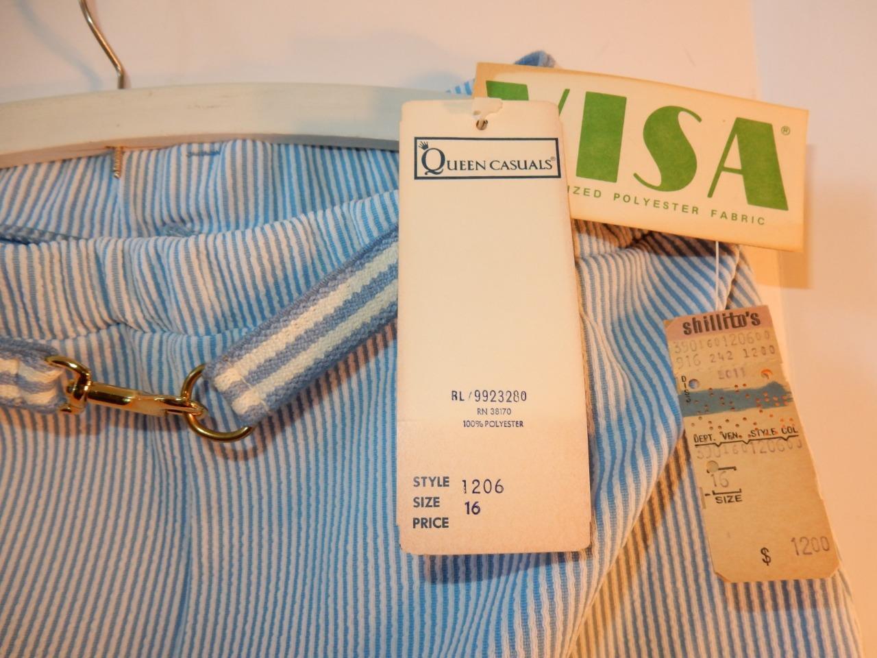 VINTAGE LADIES 1970s NOS SEERSUCKER BLUE WHITE PENCIL SKIRT 16 QUEEN CASUALS TAG