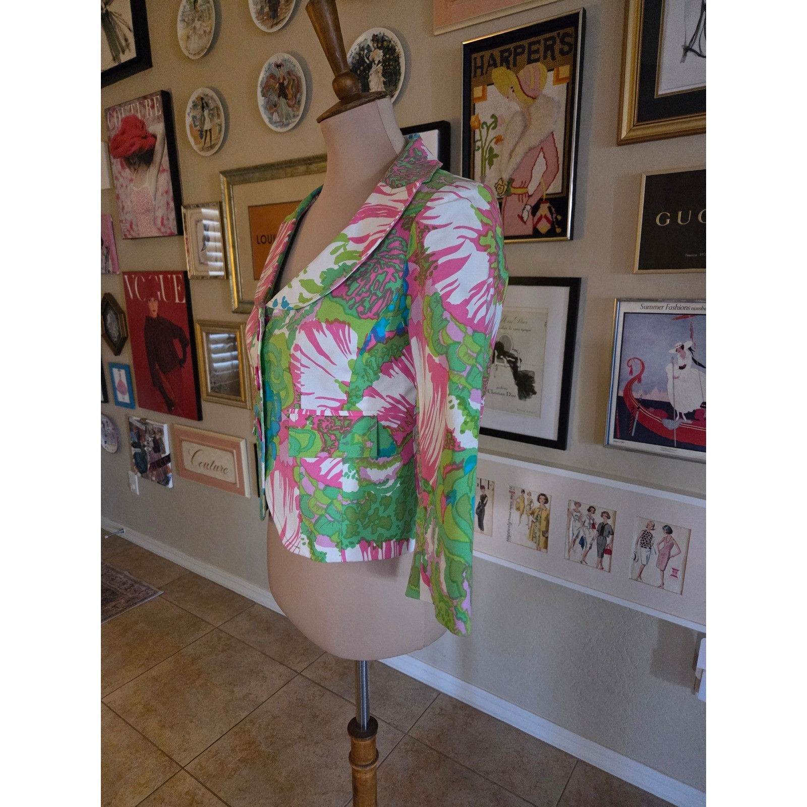 Nanette Lepore Y2K Pink Green Floral Psychedelic Blazer Jacket 4 Made in USA