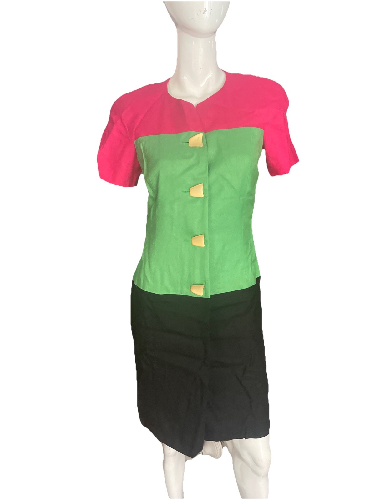 Vintage CONSTANCE SAUNDERS color block dress SZ P 8 Rare Buttons