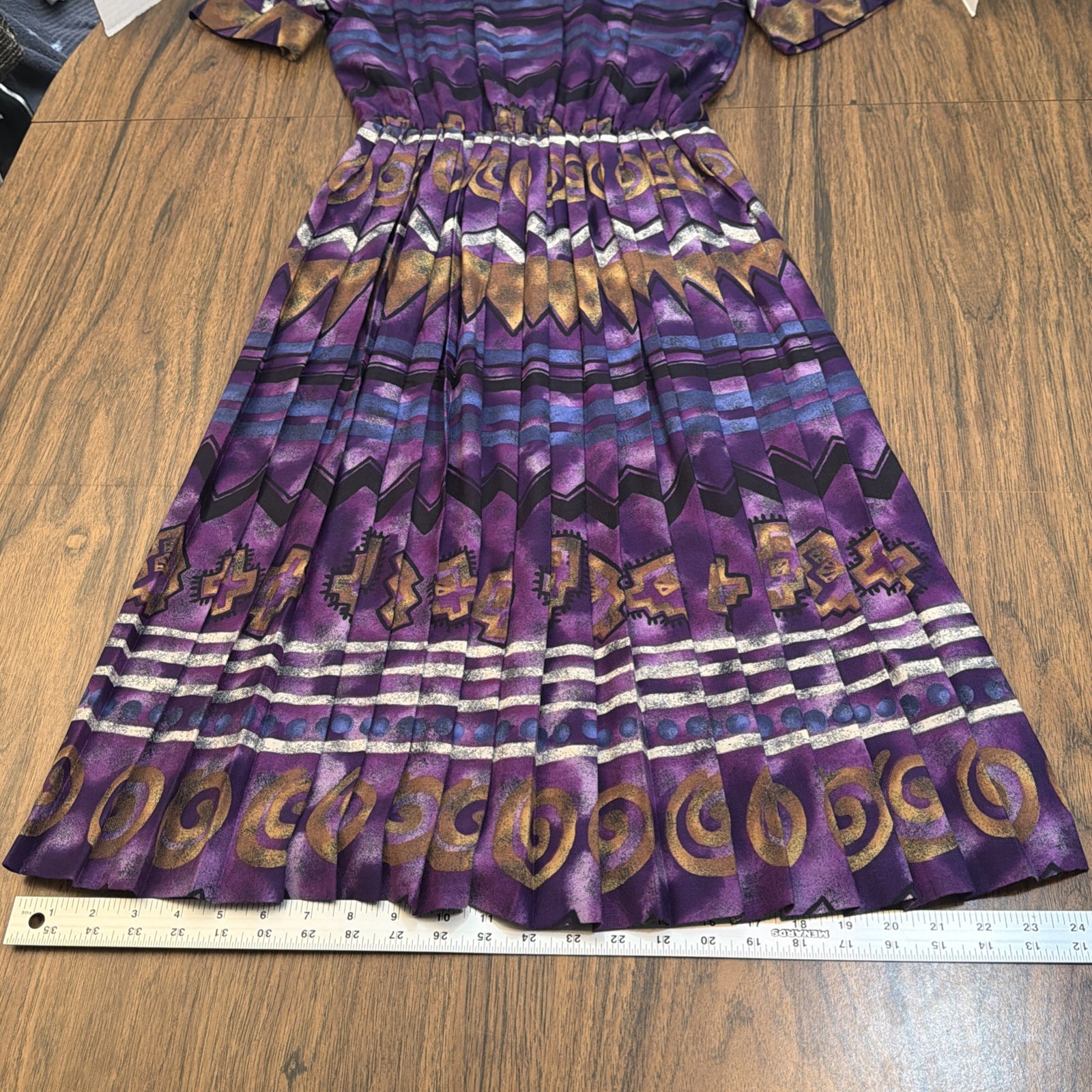 Vintage 90s Terri Ellen Pleated Midi Dress Purple Southwestern Whimsigoth Aztec
