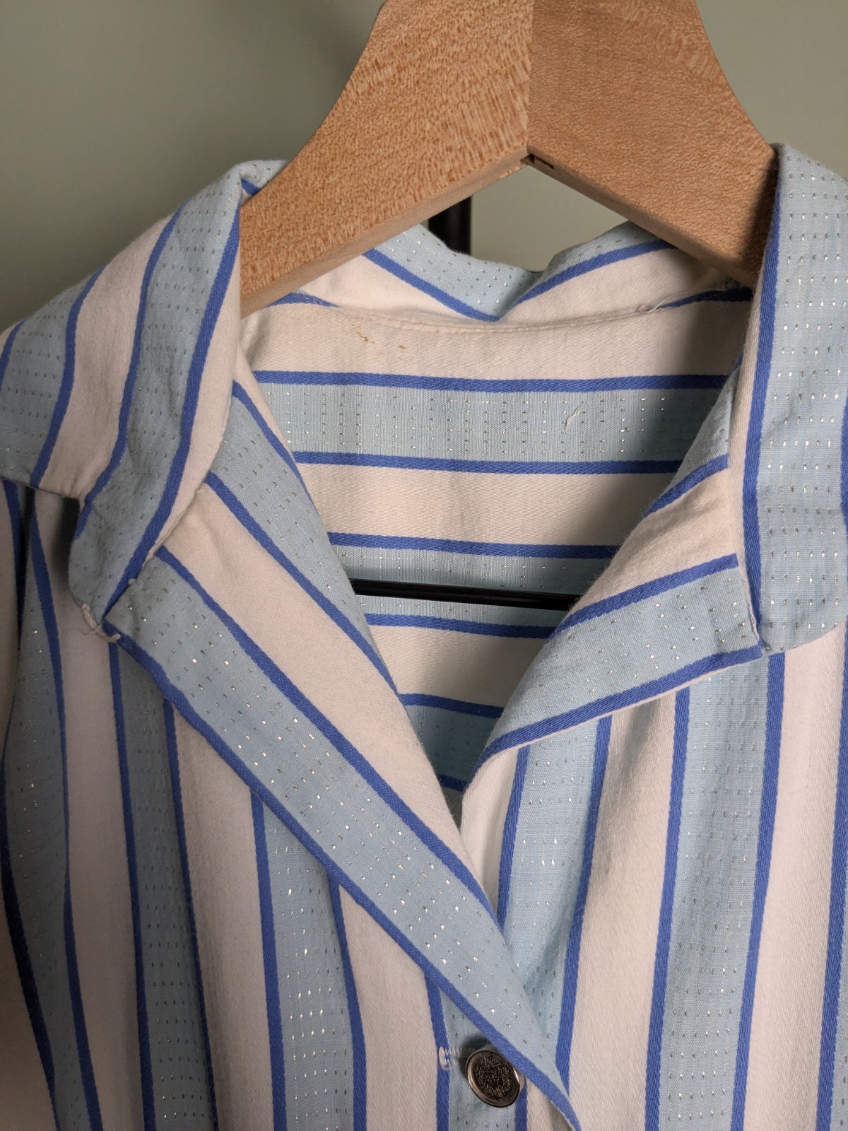 True Vintage Fit Flare Pastel Blue White Striped Shirtwaist Dress