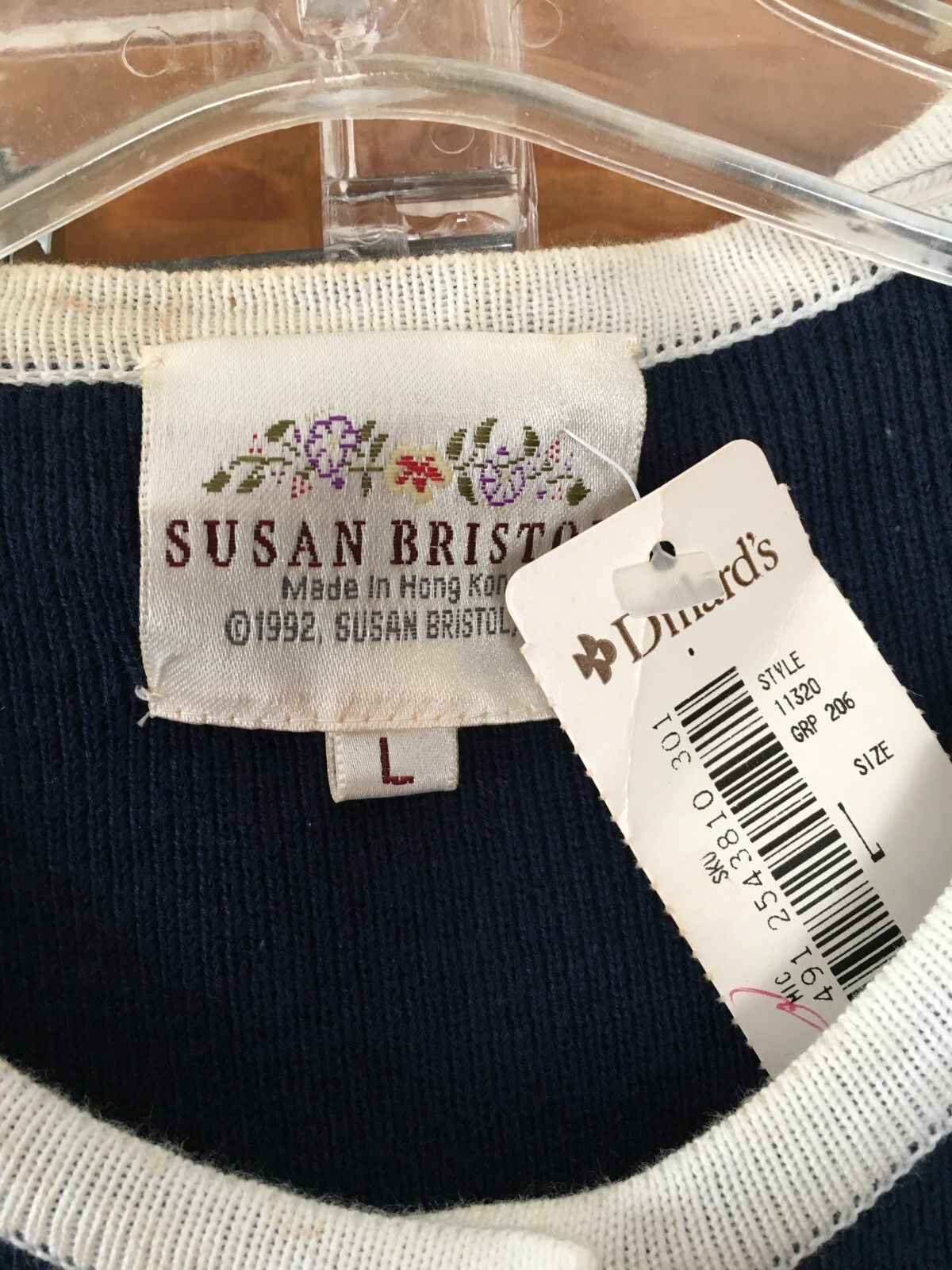 Vtg 1992 Susan Bristol Set Navy Blue Pleated Skirt & Button Top Knit Sweater Top