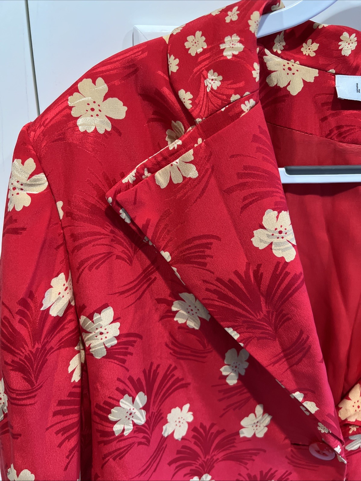 Vintage I Magnin Red Floral Silk Blazer Jacket Size 14 Baron Peters 80s Designer