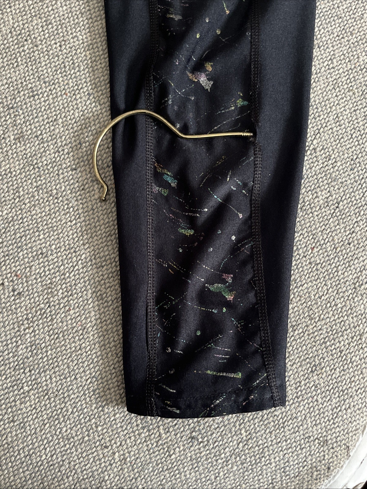 Vintage Black Satin Glitter Shiny Spandex Tight Disco Pants Dance High Waist M .