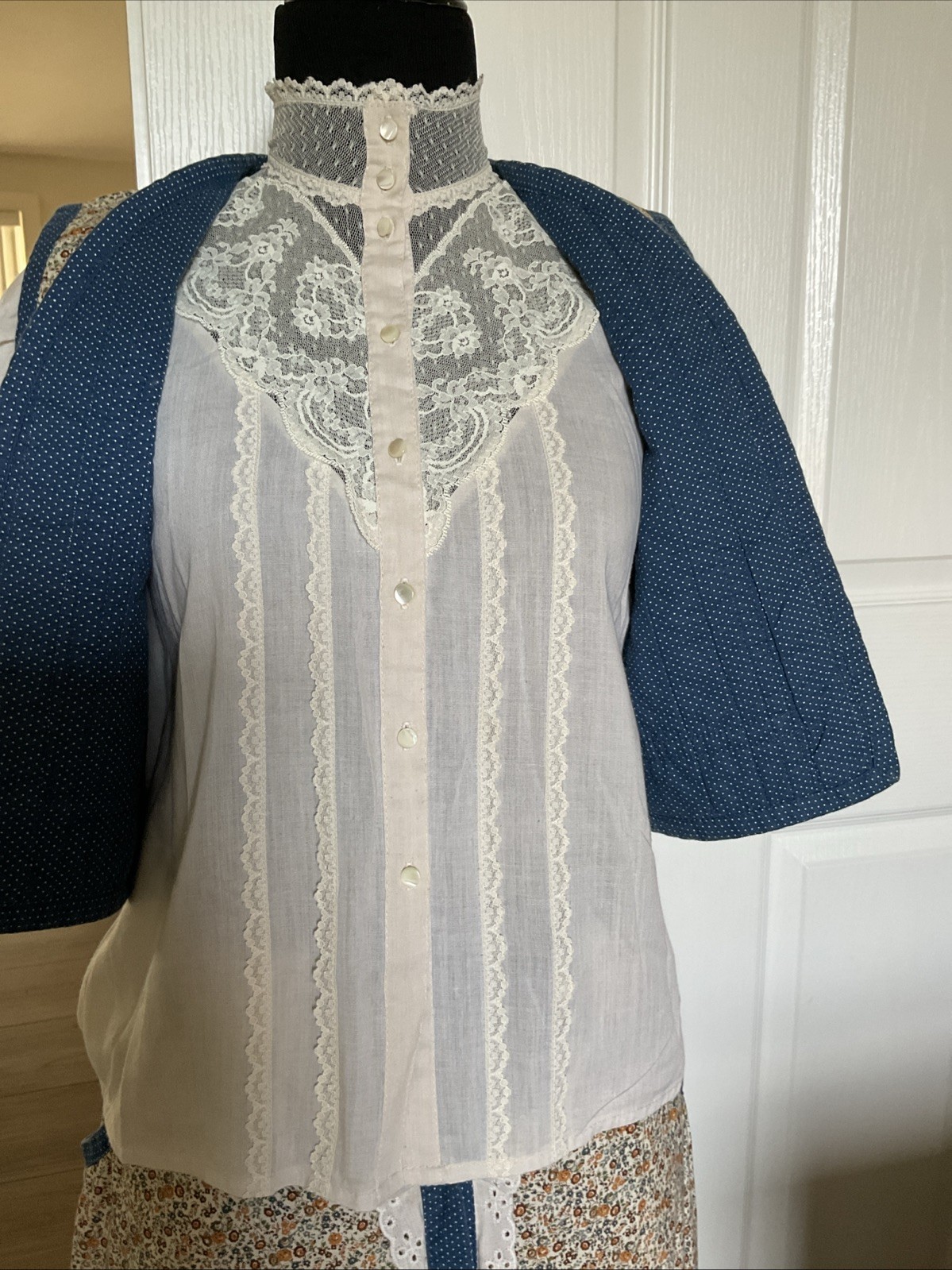 GUNNE SAX PATTERN HANDMADE VINTAGE SKIRT AND QUILTED VEST WITH BLOUSE XS