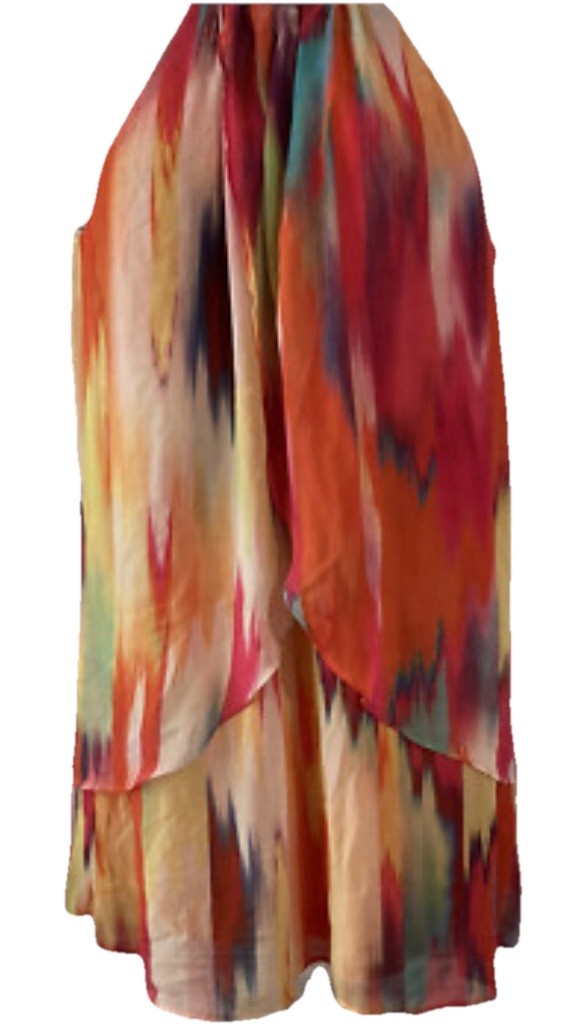 Vintage Bisou Bisou Dress 8 Rainbow Tiered Ruffle Shift Halter Colorful Pride