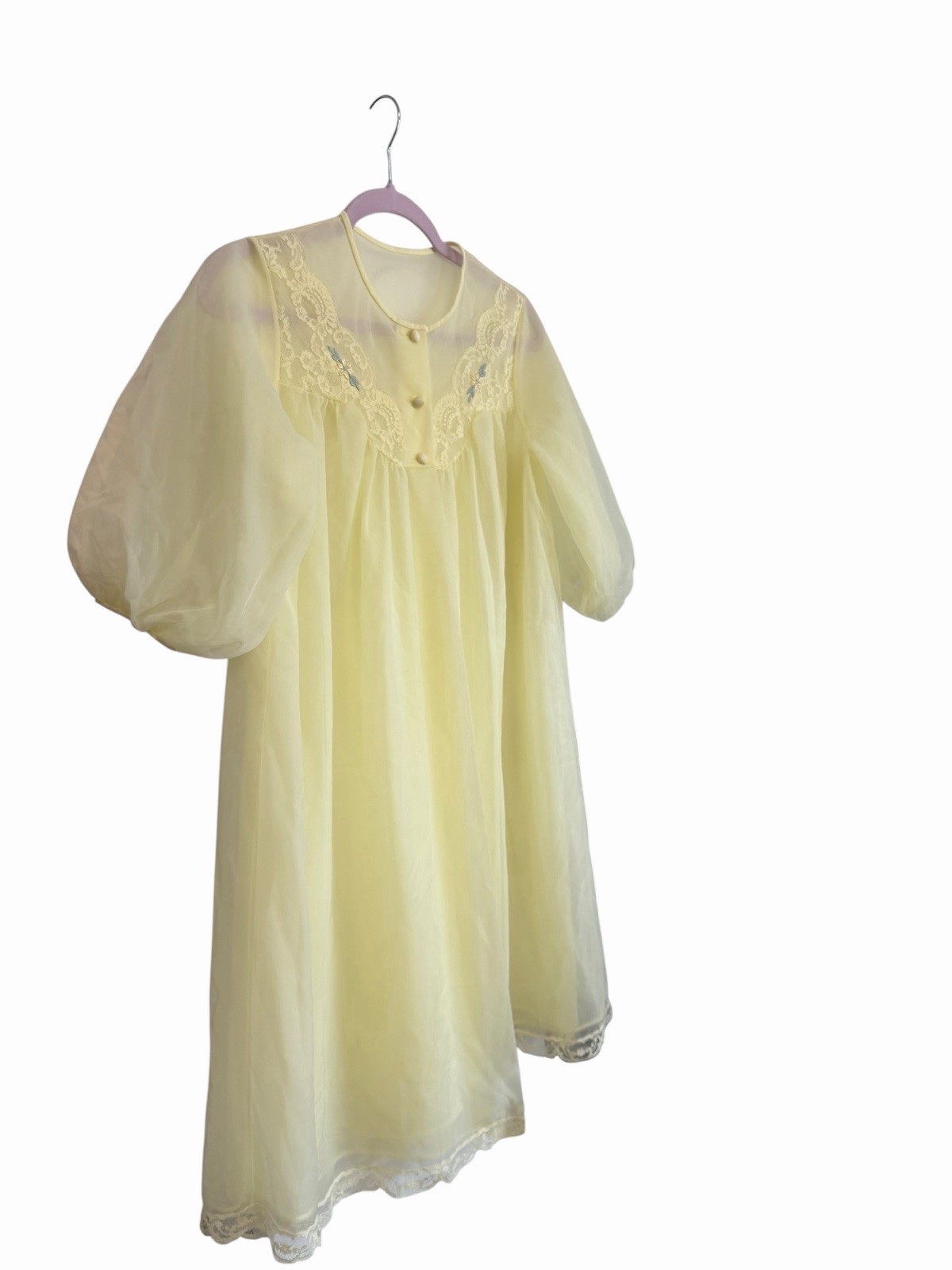 Petite Shadowline Yellow Short Robe Sheer Lace Lingerie Fits S/M Vintage 1960s