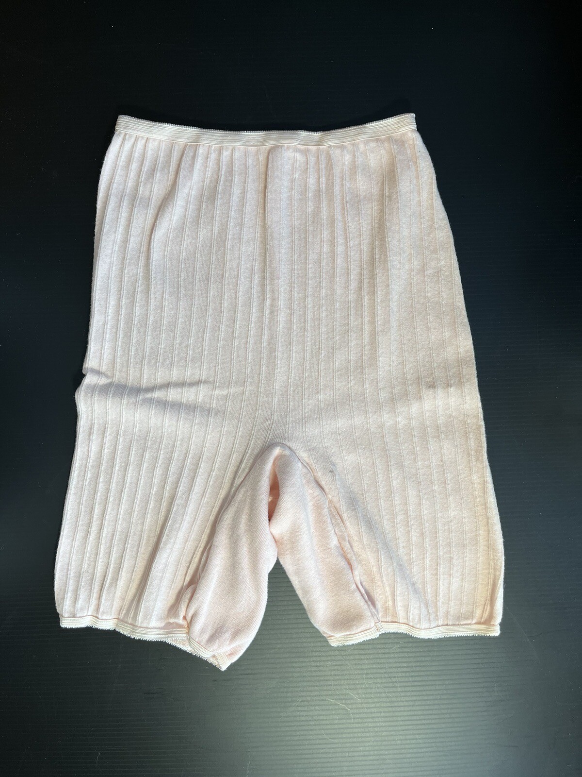 VTG 60-70s STRETCHY RIB KNIT HIGH WAISTED LONG LEG KNICKERS BLOOMERS PINK (2)