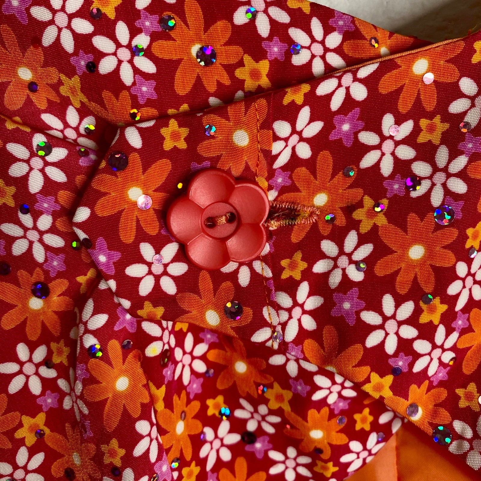 Vintage 60s Mod Daisy Floral Mini Dress Cutout Flower Power GoGo Party Sequin S
