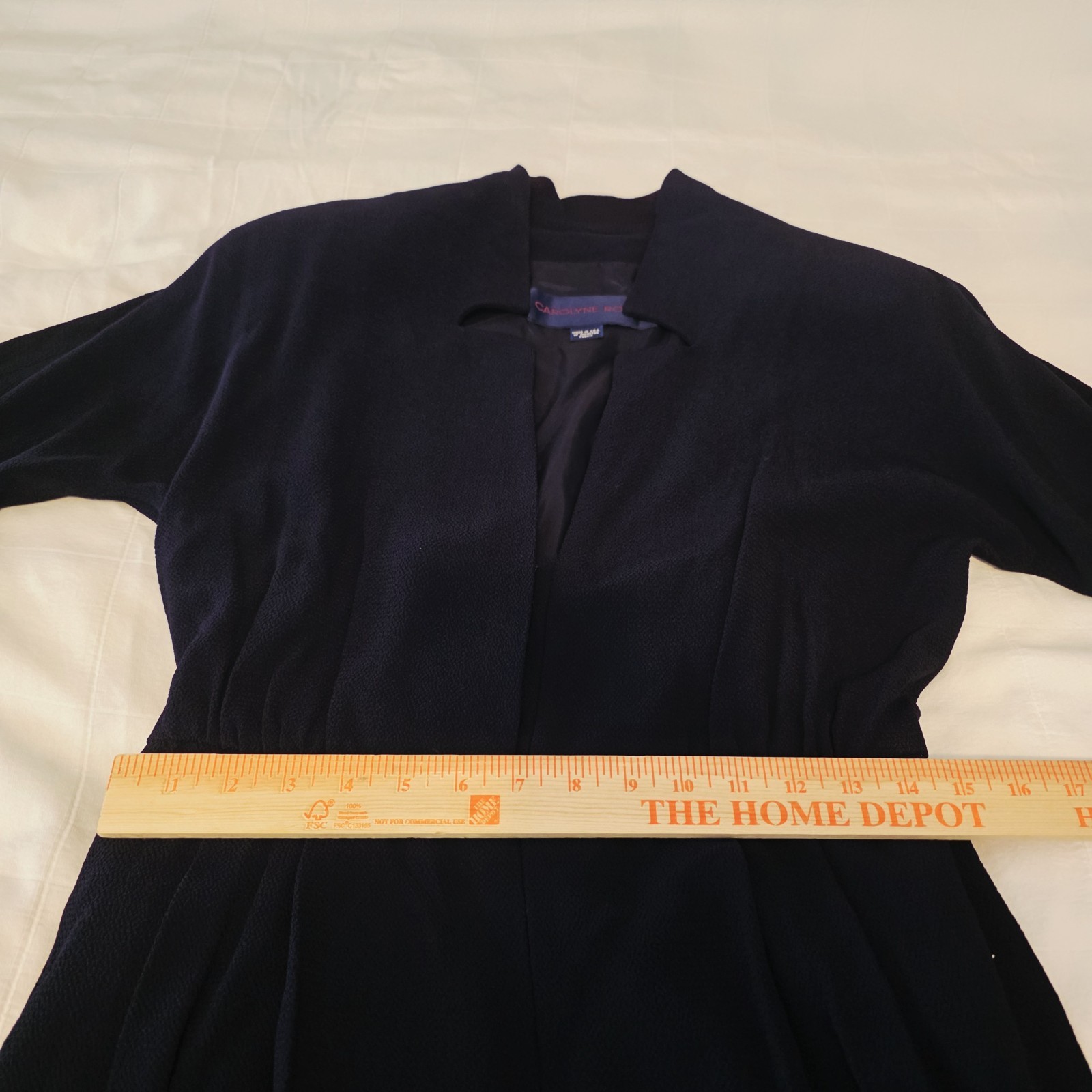 VTG Caroline Roehm Dark Navy Jumpsuit Lined Deep V Wide Leg Long Sleeve 29 Waist