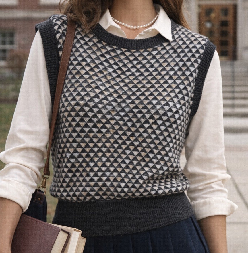 Vintage 80s New Attitude by Russ Togs Gray Argyle Colorful Knit Sweater Vest M