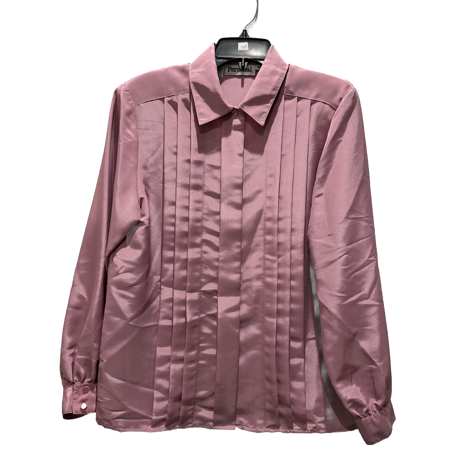 Personal Women’s VTG Pink Pleated Button-Up Long Sleeve Top Sz10 secretary retro