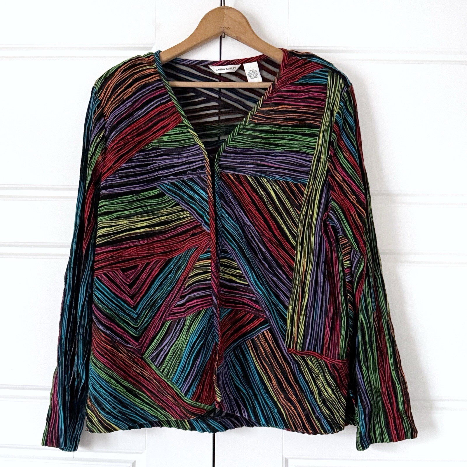 Vintage 80s Artsy Rainbow Blazer Large Black Eclectic Mesh Office Jacket