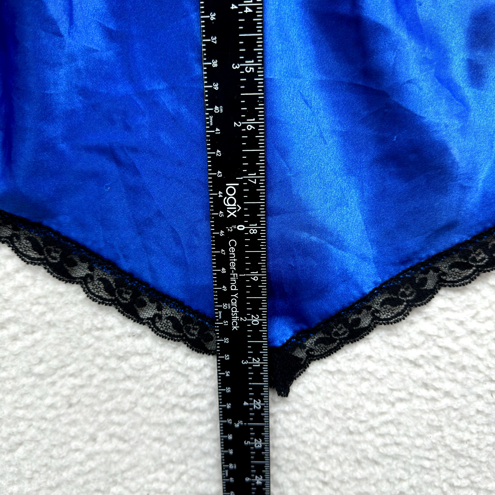 90s Vintage Camisole Lingerie Top Large Blue Satin Lace Handkerchief Hem