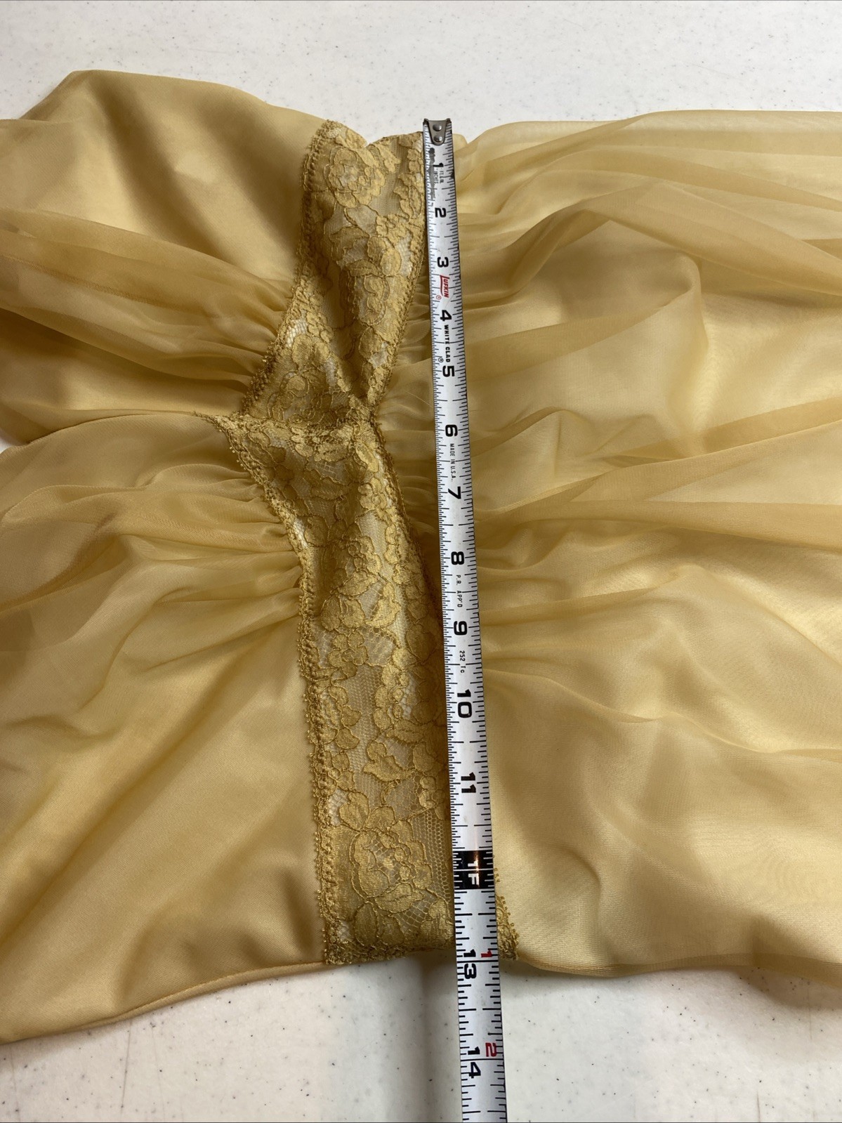 Vintage 50’s Vanity Fair Nightgown Double Nylon Tricot Beige Nude Lace 32