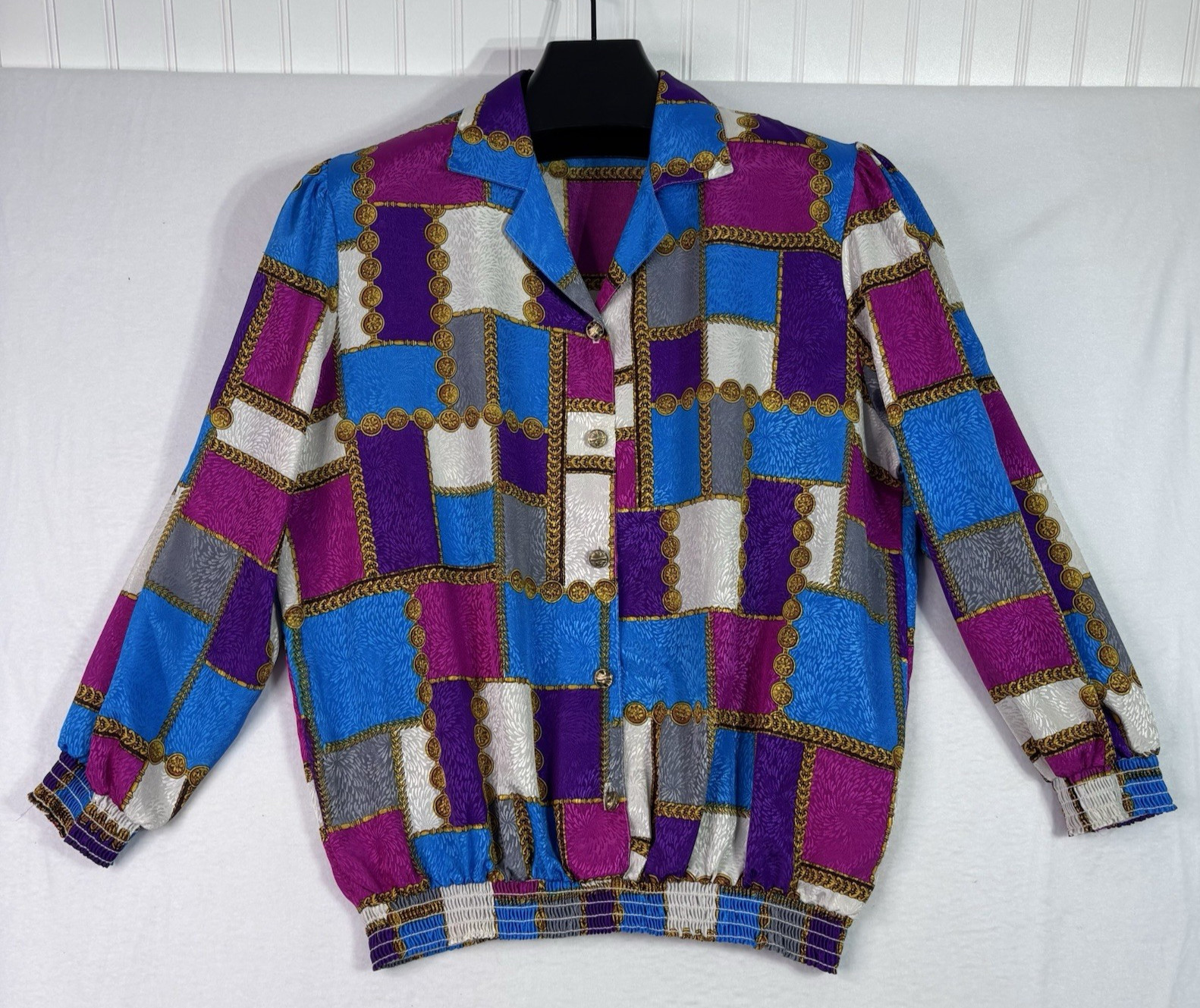 VTG 80s T. Marie Sissies Multi Color Abstract Blouson Blouse USA Size 16