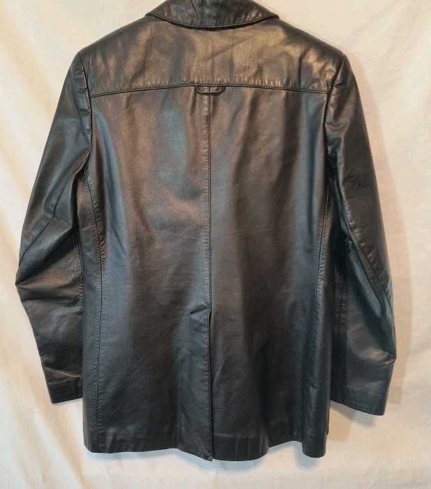 Vintage Etienne Aigner 100% Genuine Leather Size 8 Jacket Coat Black Hong Kong