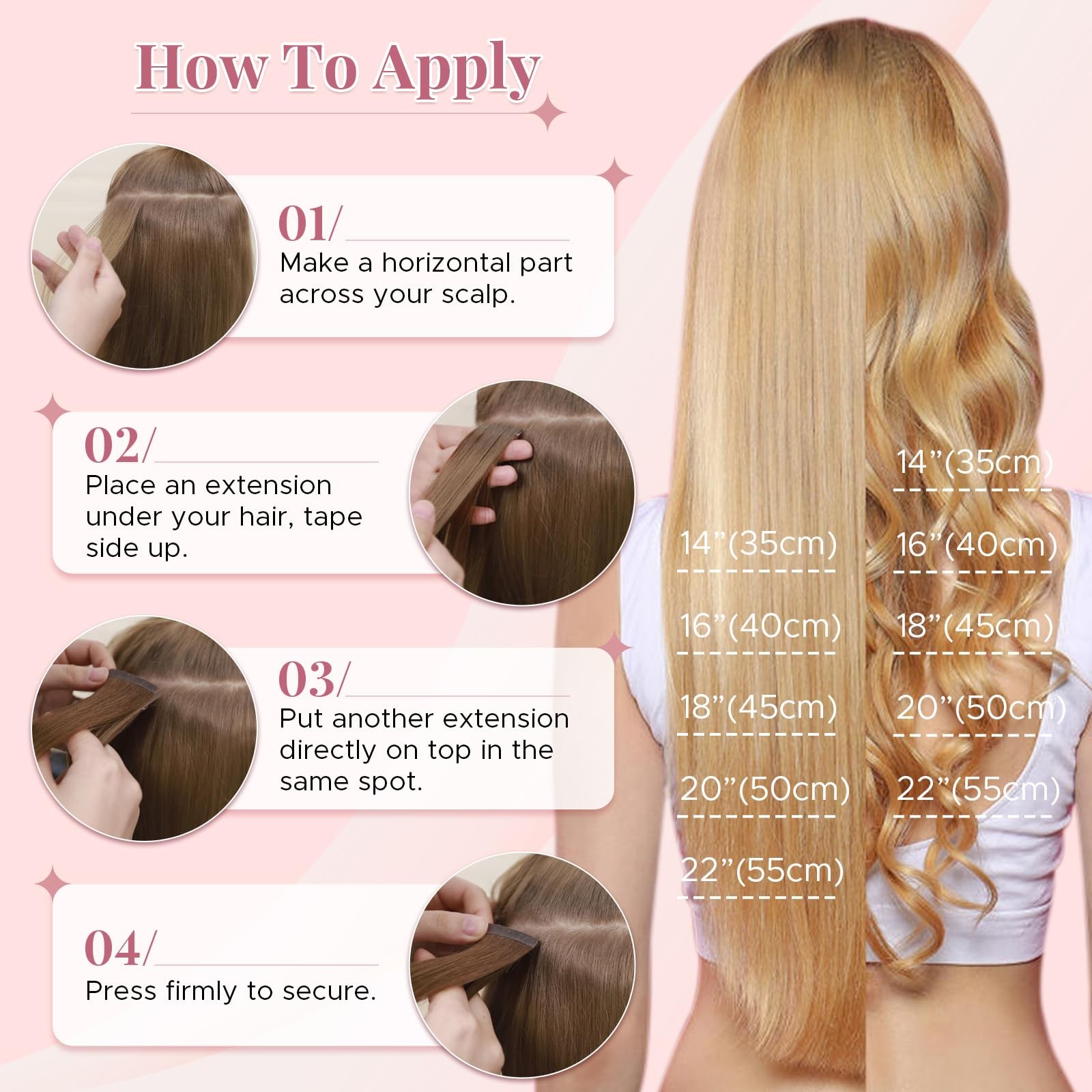 SEGOHAIR Human Hair Tape-In Extensions 20pcs 16in Light Blonde Bleach Remy Seaml