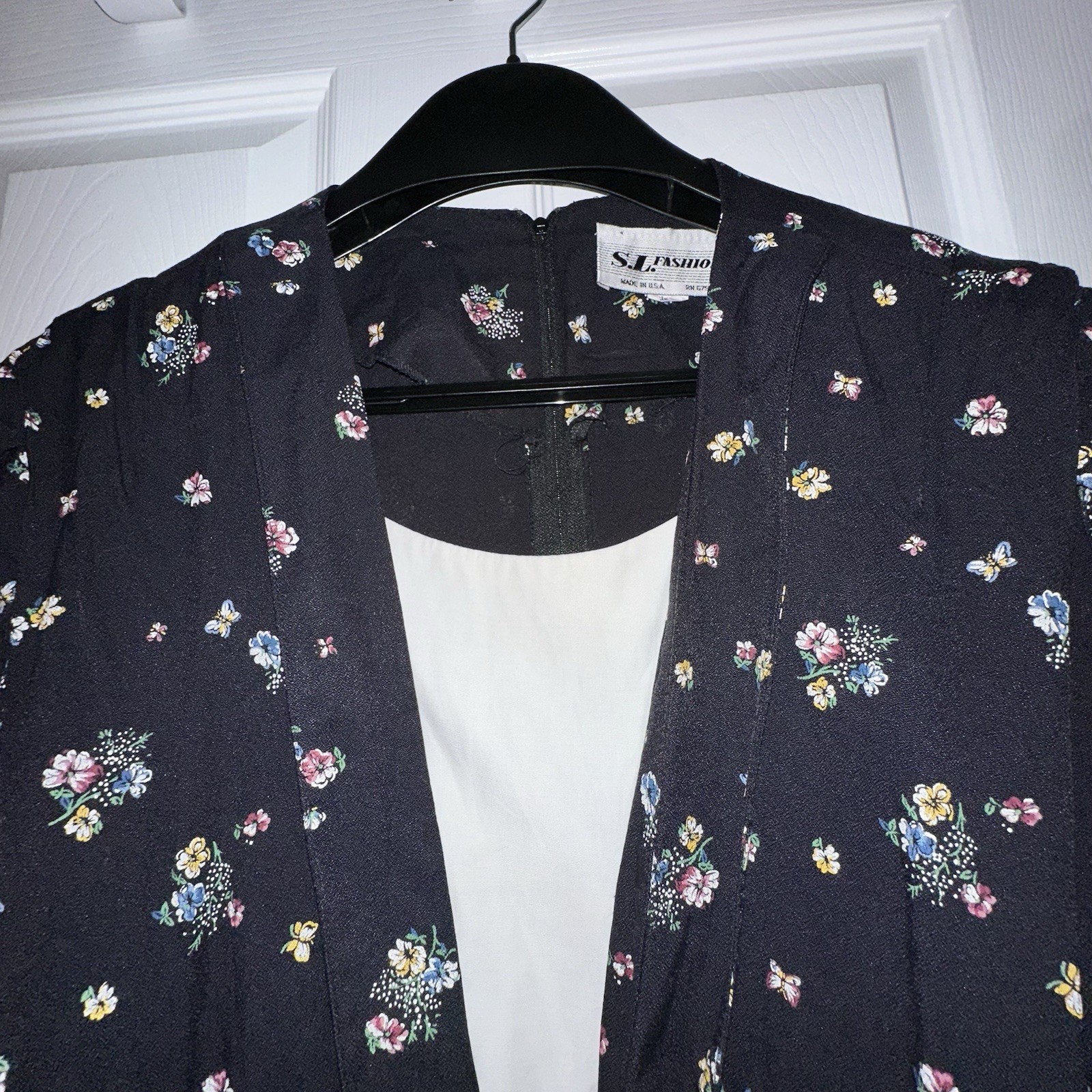Vintage Blue Floral S.L Fashion Dress-SIZE 18-Vintage Belted Dress