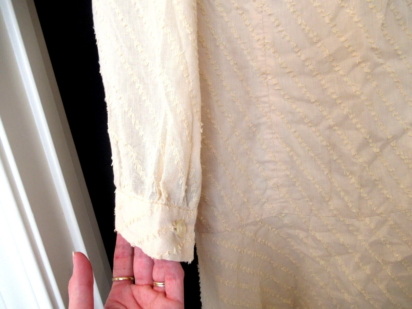 Yellow dropped waist dress, butterfly collar, sz. M 36″ chest, c. 1970s