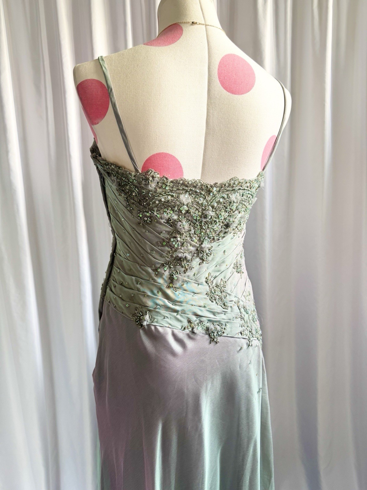 Vintage Y2K Blue Fairy Beaded Sequin Ruffle Layered Princess Formal Gown Dress 6