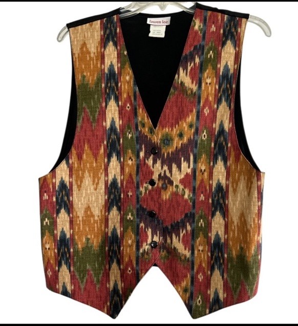 VTG! LAUREN LEE! TAPESTRY VEST! NEUTRALCOLORS! AZTEC PRINT! UNION TAG! *RARE*