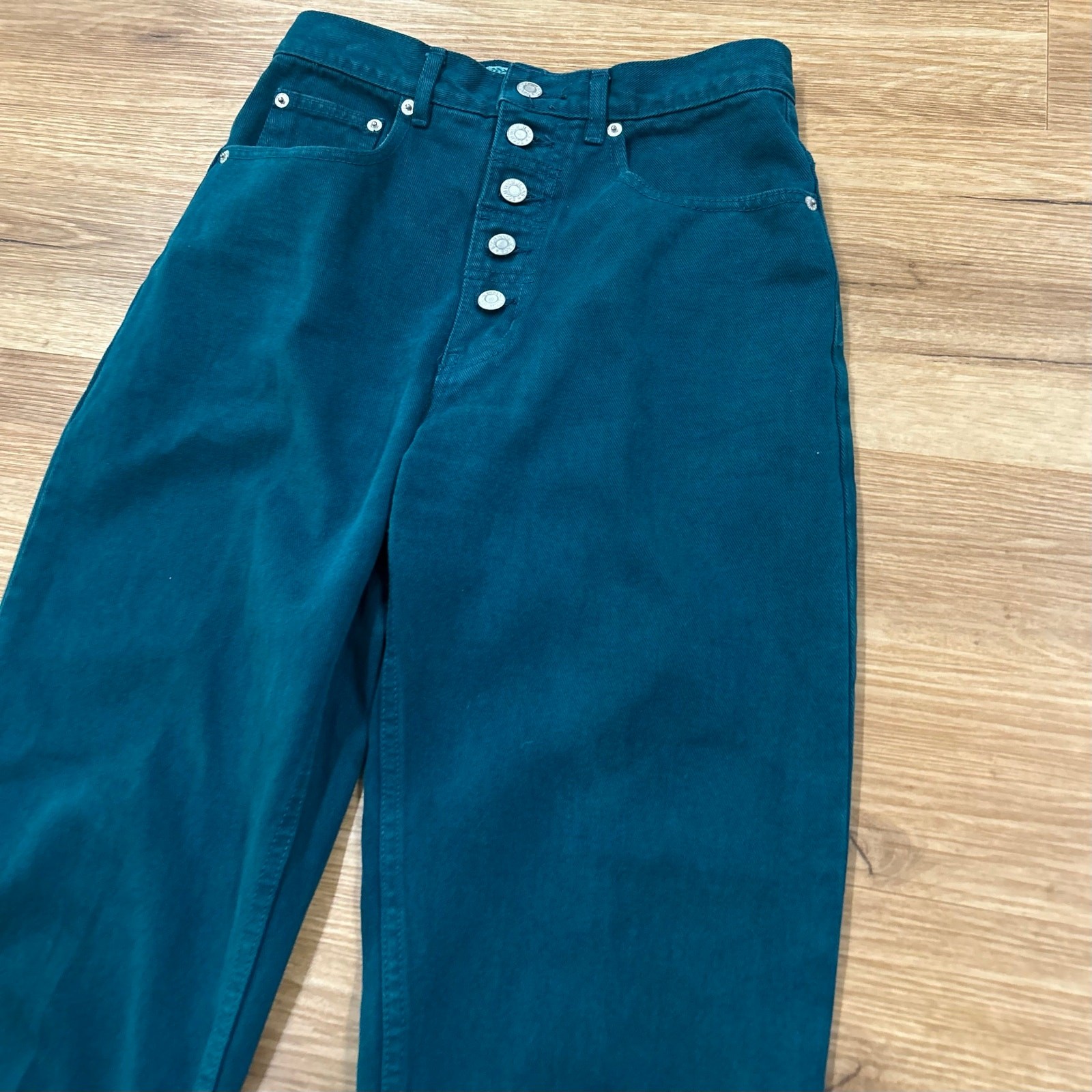 Vintage 90s Teal High Rise Button Fly Mom Jeans Boom Boom Women’s 28×29 ^