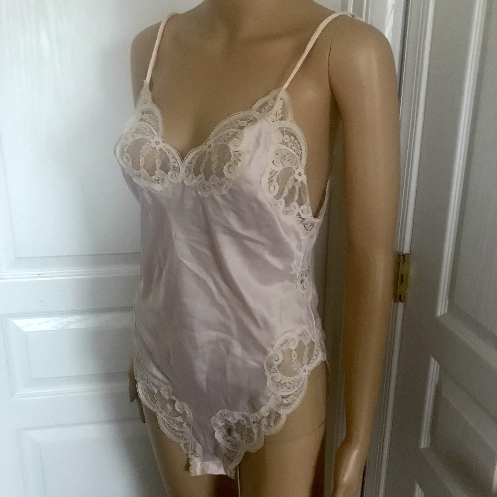 Vtg 60s 70s Wonder Maid Teddy Bodysuit Non Cling Teddie Lingerie 34 Lace Nylon