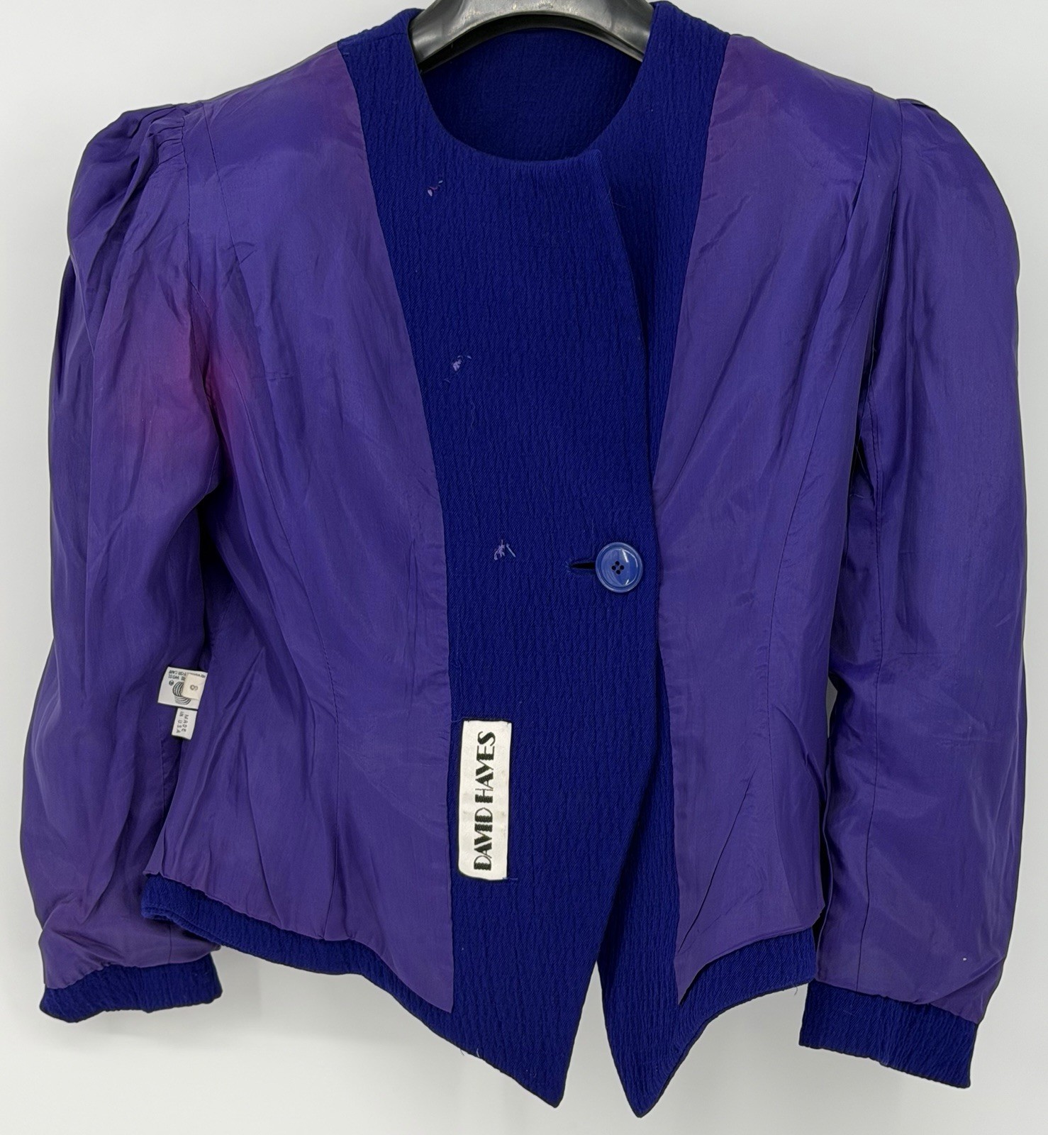 Vibrant Vintage DAVID HAYES purple/ Colbolt Blue Jacket Sz 8 Excellent Cond 80’s