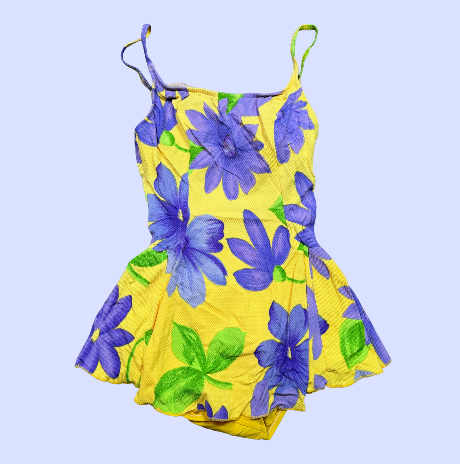 Vintage Cole California Swimsuit Dress Skirt 14 Floral Yellow Purple Swim