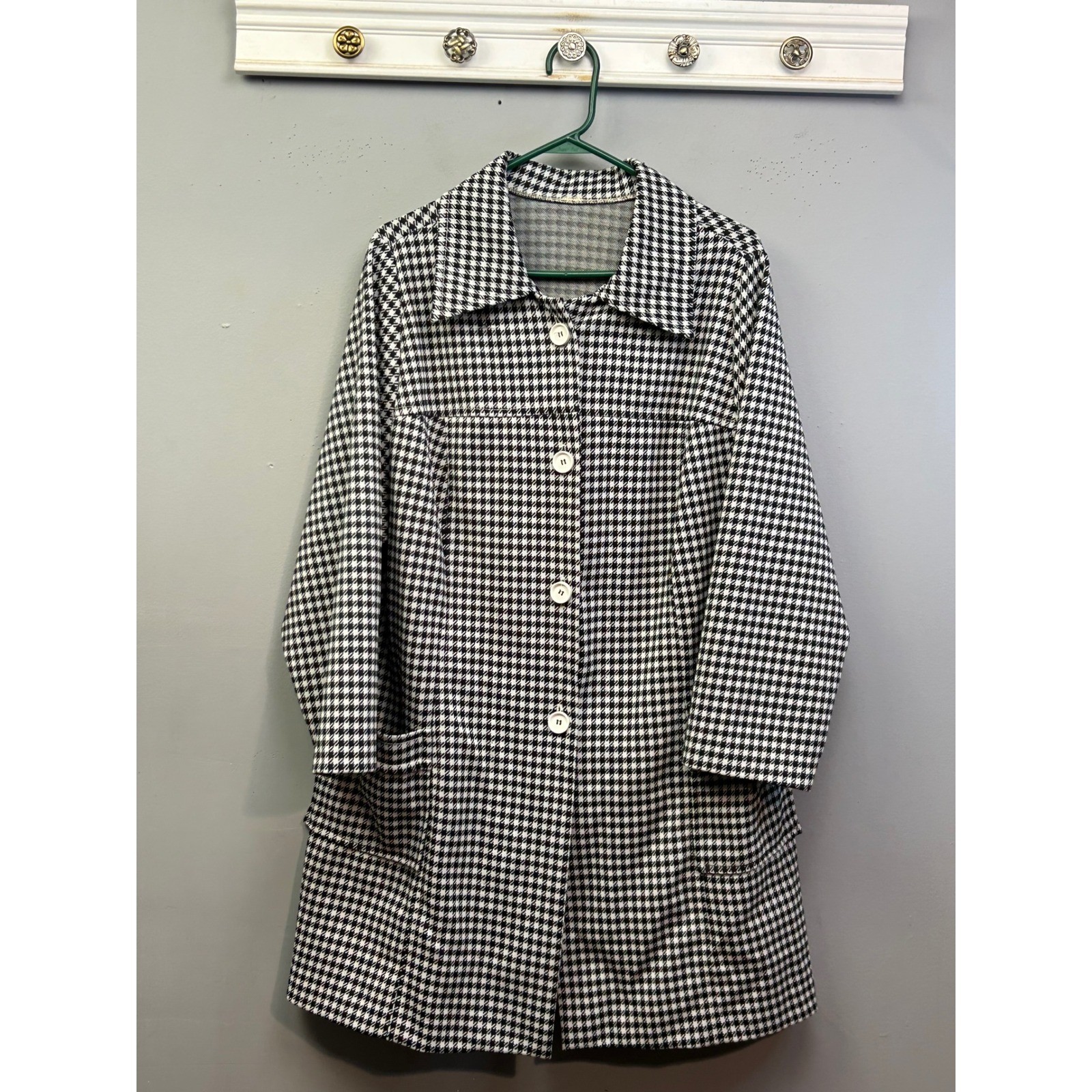 Lane Bryant Car Coat Women XXL Black White Houndstooth Vintage Mod Button Front