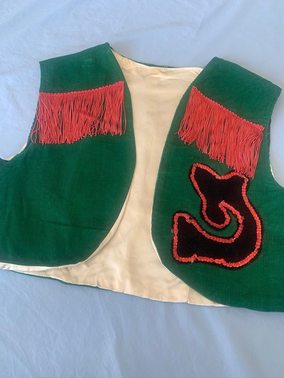 Vintage 1950’s Green Corduroy and Pink Fringe Western Stage Set
